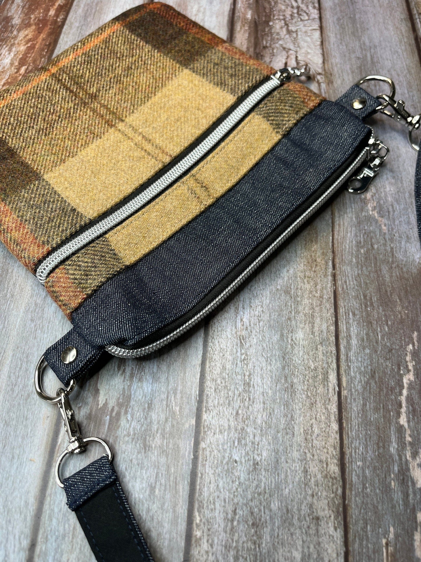 Small Crossbody Bag | Natural Brown Beige Wool Tweed & Denim