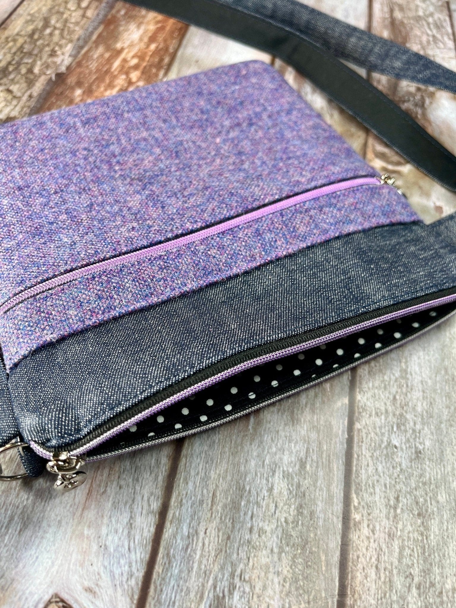 Small Crossbody Bag | Purple Wool Tweed & Denim