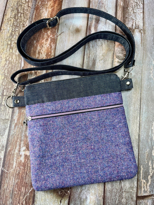 Small Crossbody Bag | Purple Wool Tweed & Denim