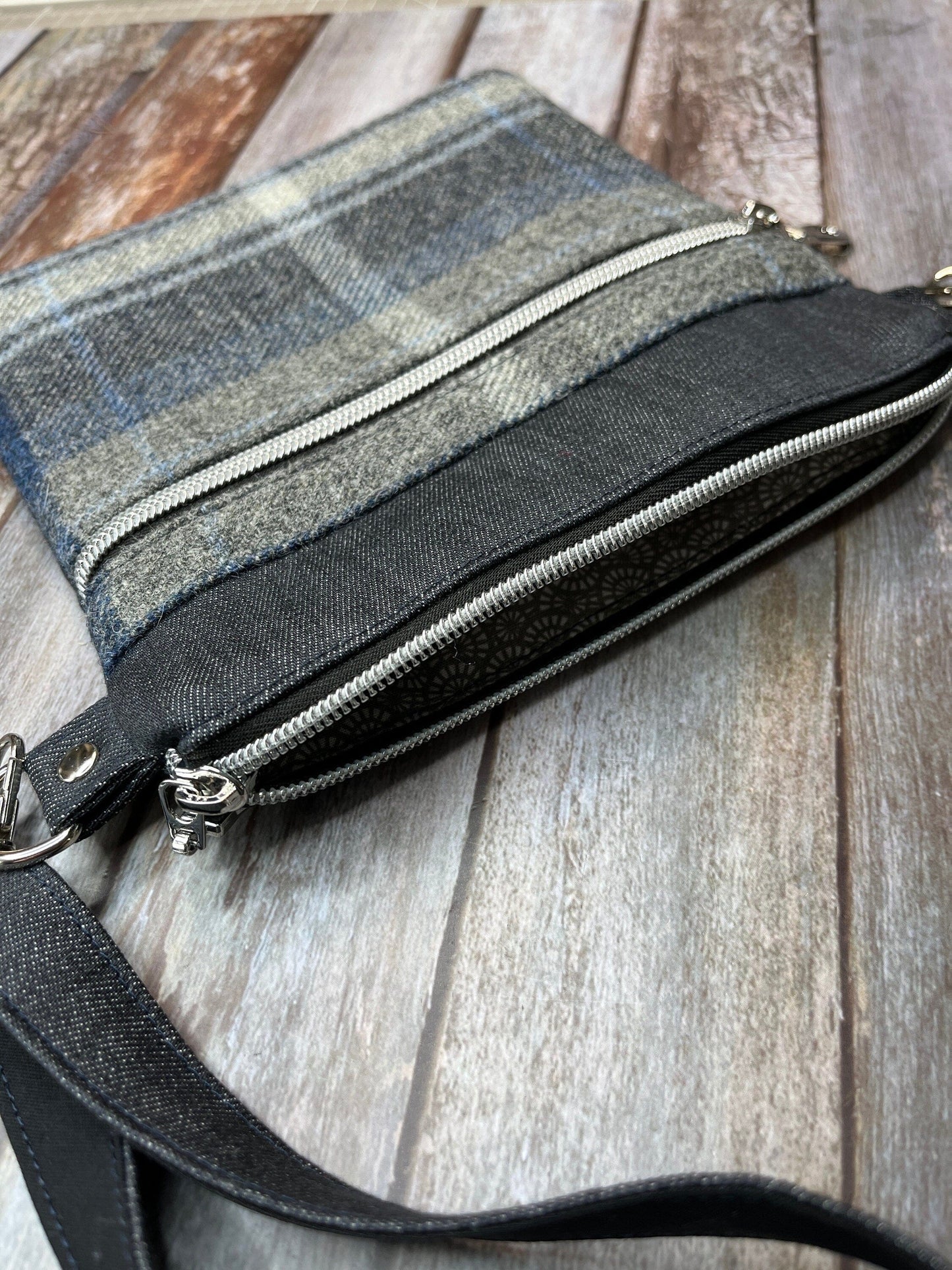 Small Crossbody Bag | Shetland Stormy Seas Tweed & Denim