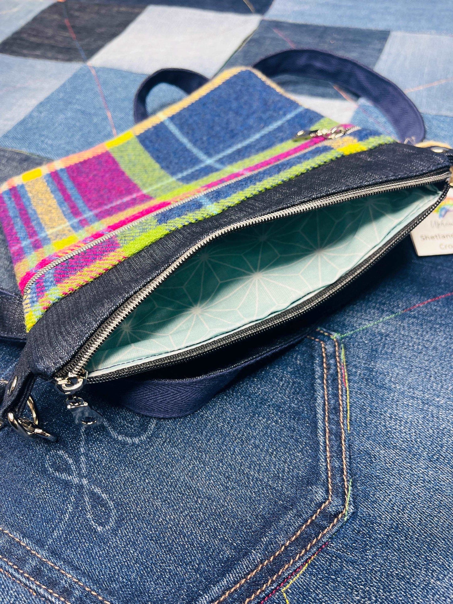 Small Crossbody Bag | Shetland Winters Night Tweed & Denim