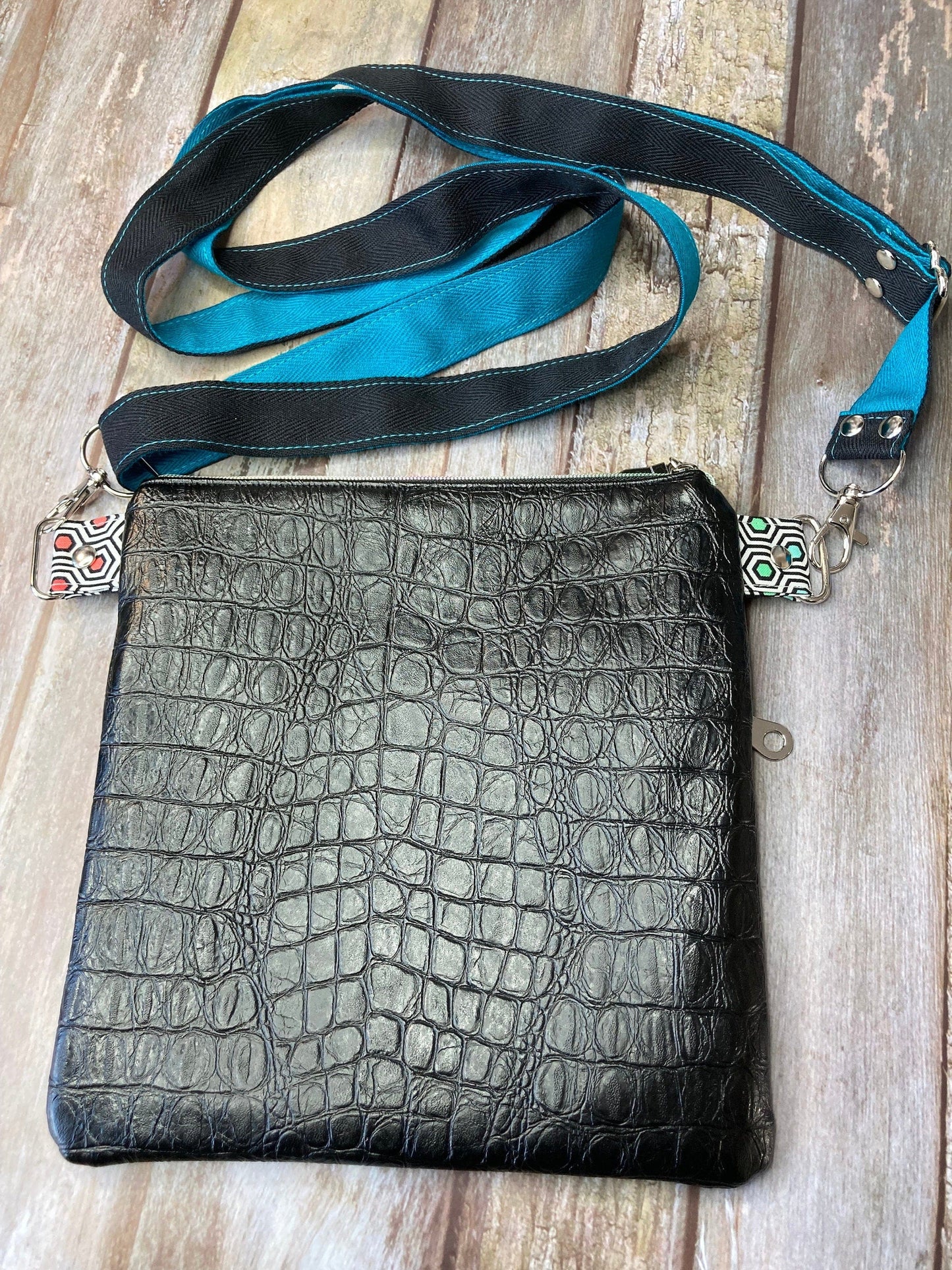 Small Crossbody Bag | Turquoise Panda Mock Croc