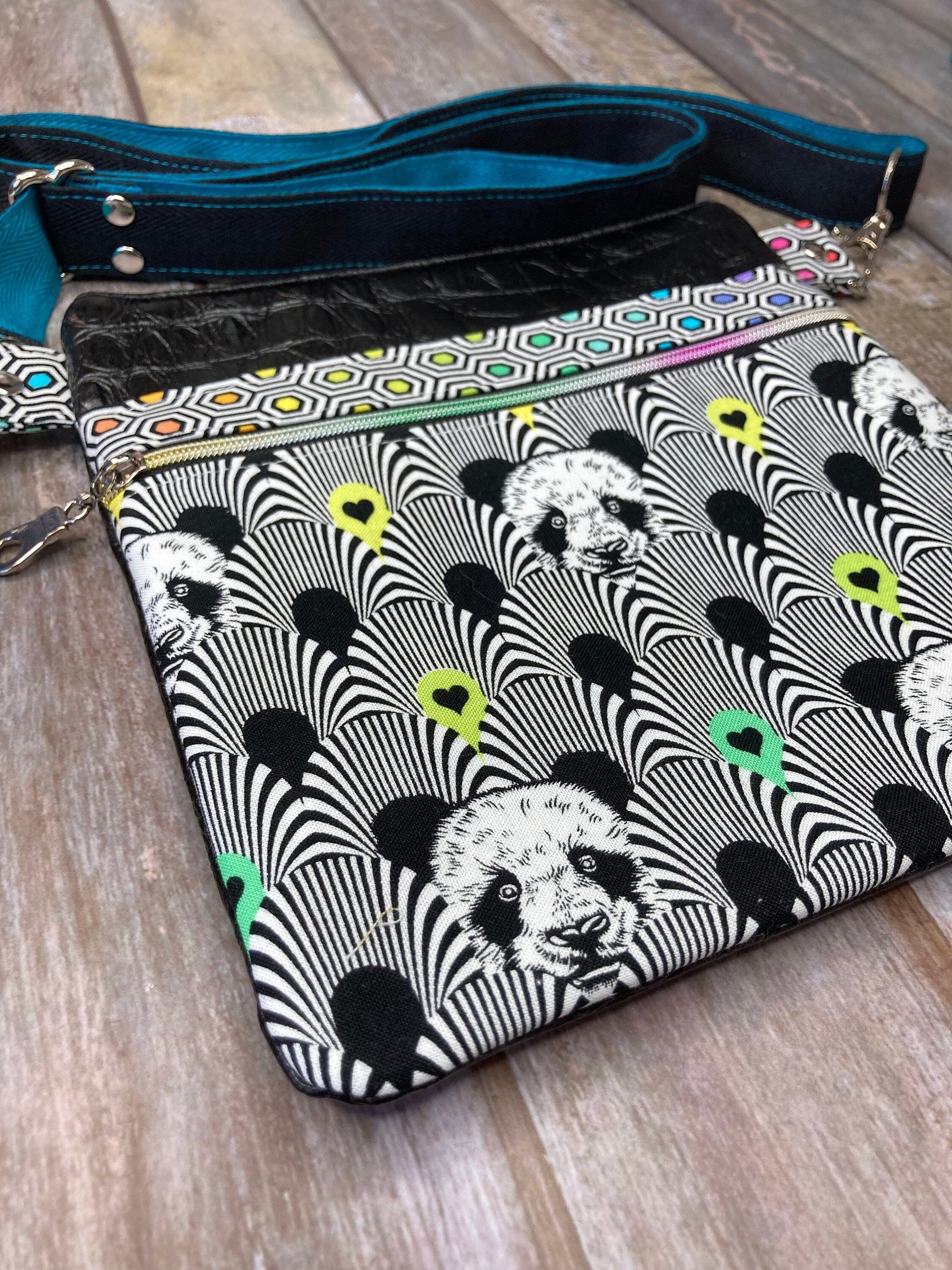 Small Crossbody Bag | Turquoise Rainbow Panda Mock Croc