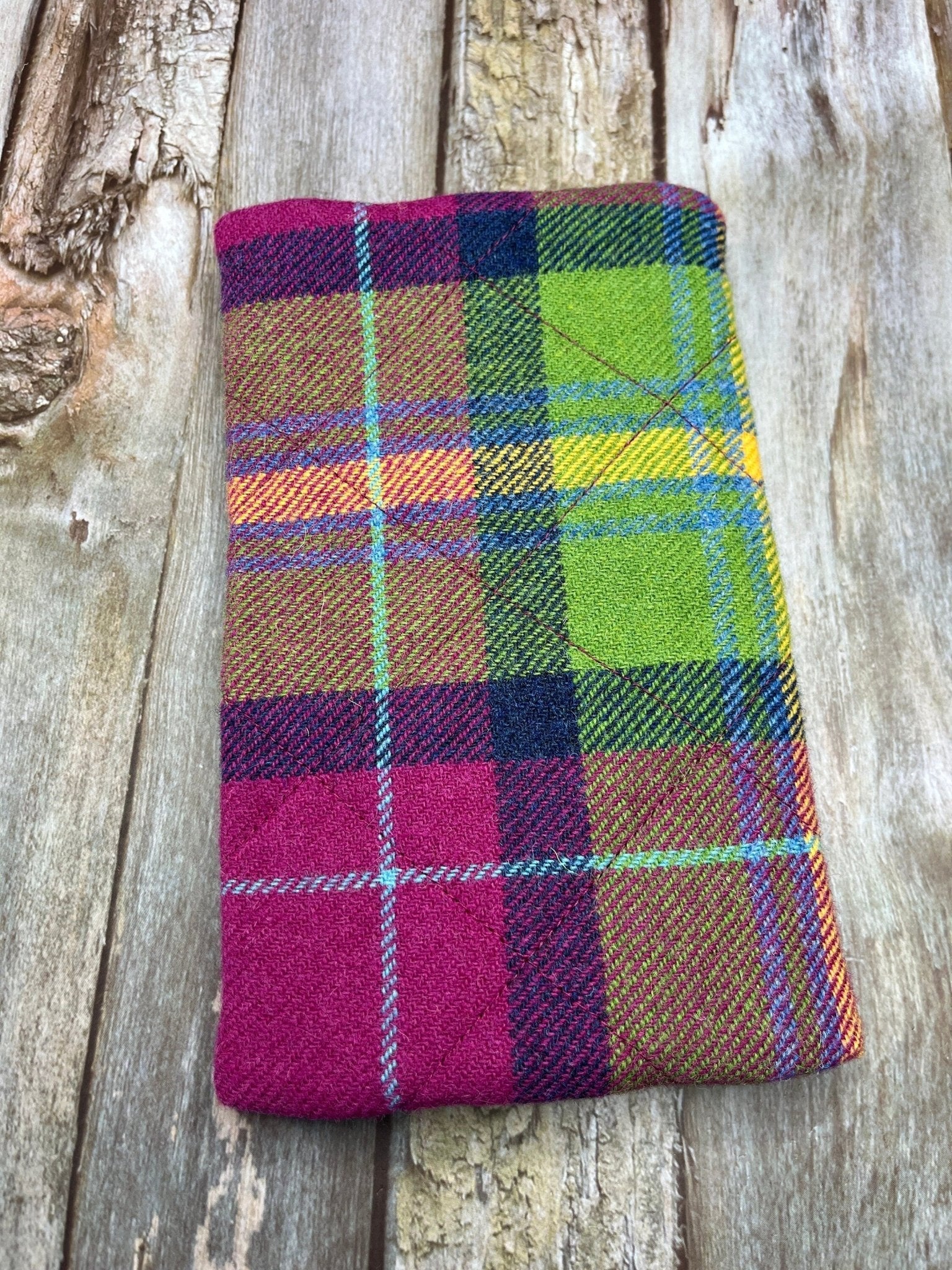 Summer Heather Shetland Tweed Notebook Pencil Case, Green Pink A5 Journal Zip Case, Bookmark - Uphouse Crafts