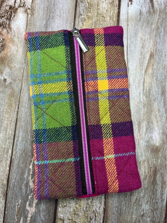 Summer Heather Shetland Tweed Notebook Pencil Case, Green Pink A5 Journal Zip Case, Bookmark - Uphouse Crafts