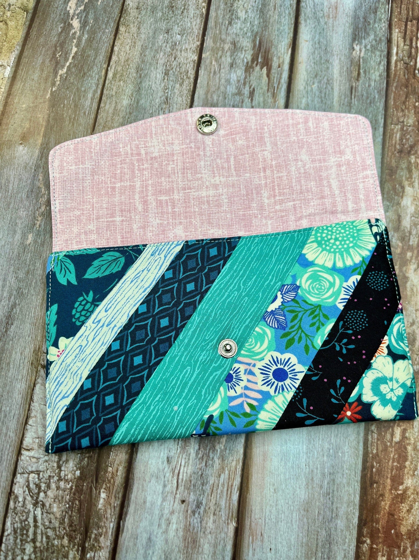 Teal Aqua Slim Purse | Patchwork Purse | Phone Clutch Wallet