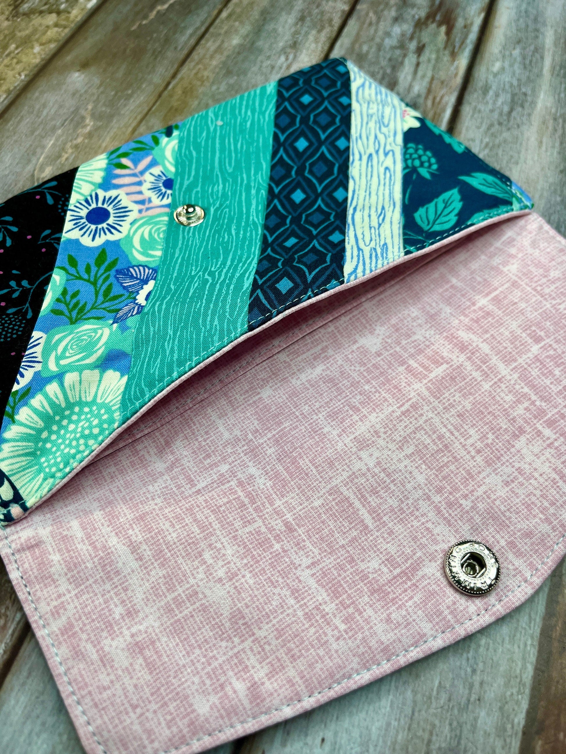 Teal Aqua Slim Purse | Patchwork Purse | Phone Clutch Wallet - Uphouse Crafts