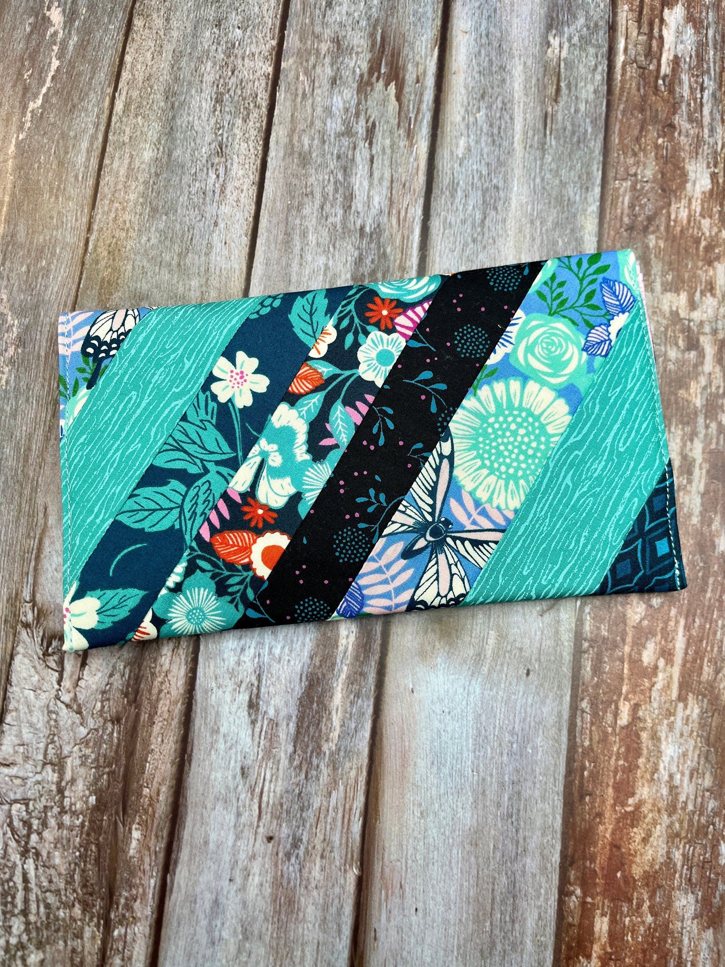 Teal Aqua Slim Purse | Patchwork Purse | Phone Clutch Wallet - Uphouse Crafts