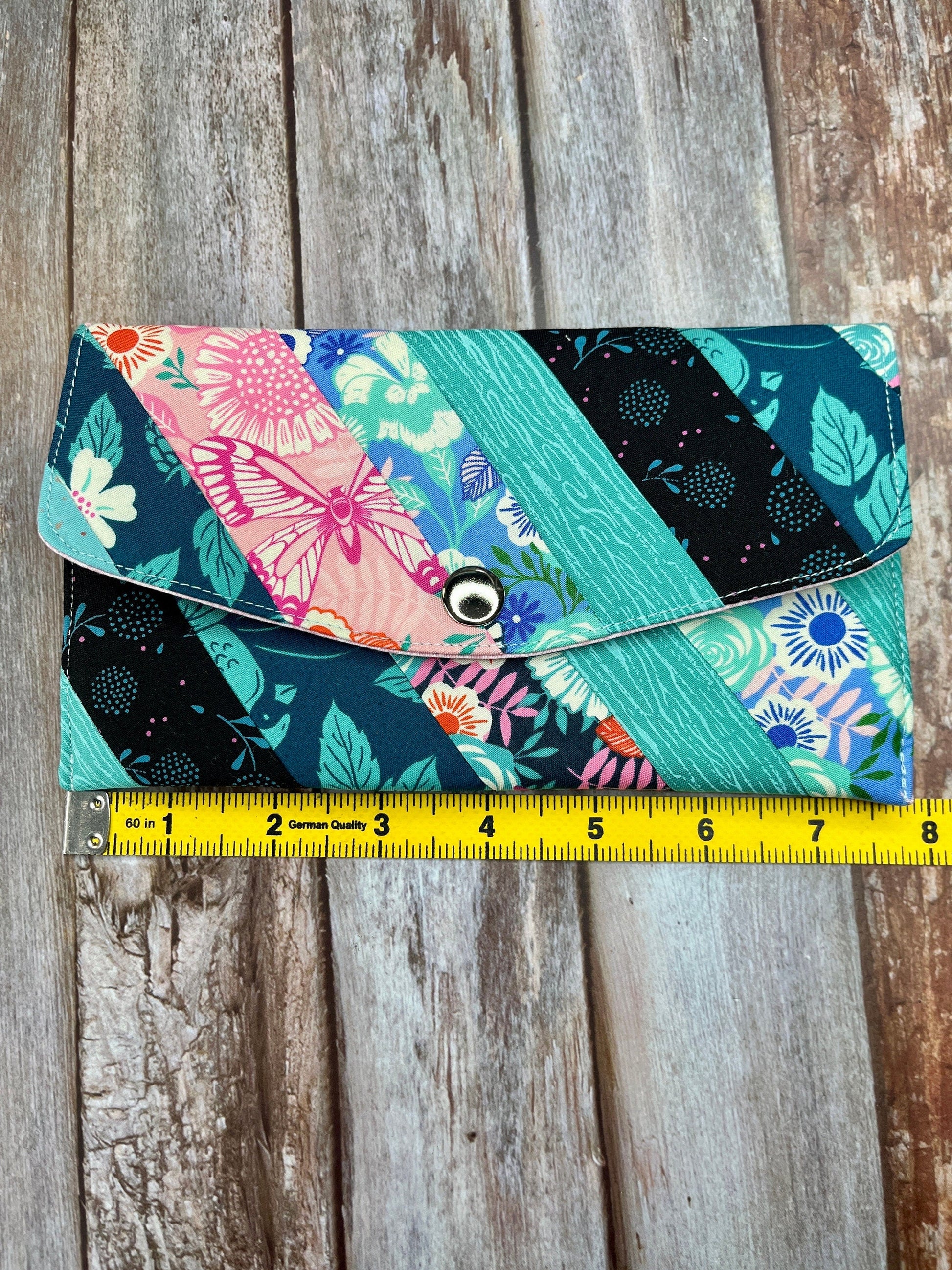 Teal Pink Slim Purse | Patchwork Purse | Phone Clutch Wallet - Uphouse Crafts