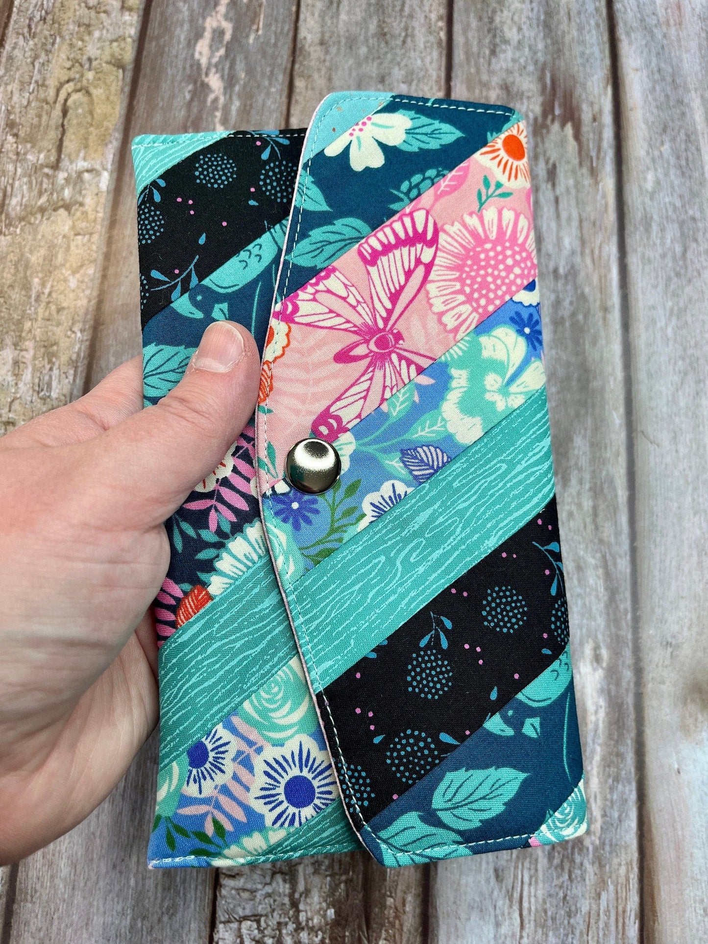 Teal Pink Slim Purse | Patchwork Purse | Phone Clutch Wallet