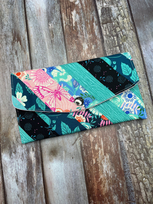 Teal Pink Slim Purse | Patchwork Purse | Phone Clutch Wallet - Uphouse Crafts