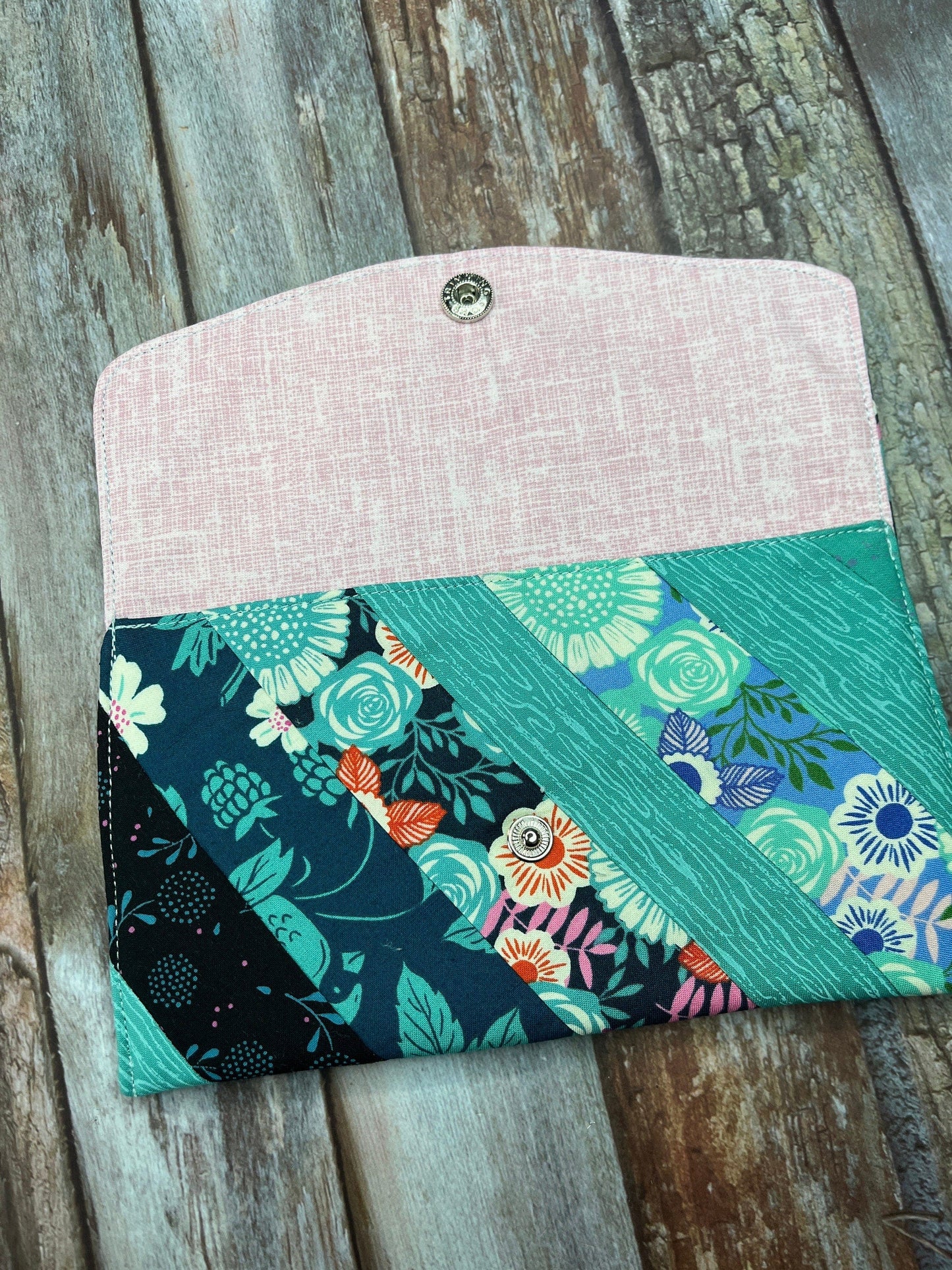 Teal Pink Slim Purse | Patchwork Purse | Phone Clutch Wallet