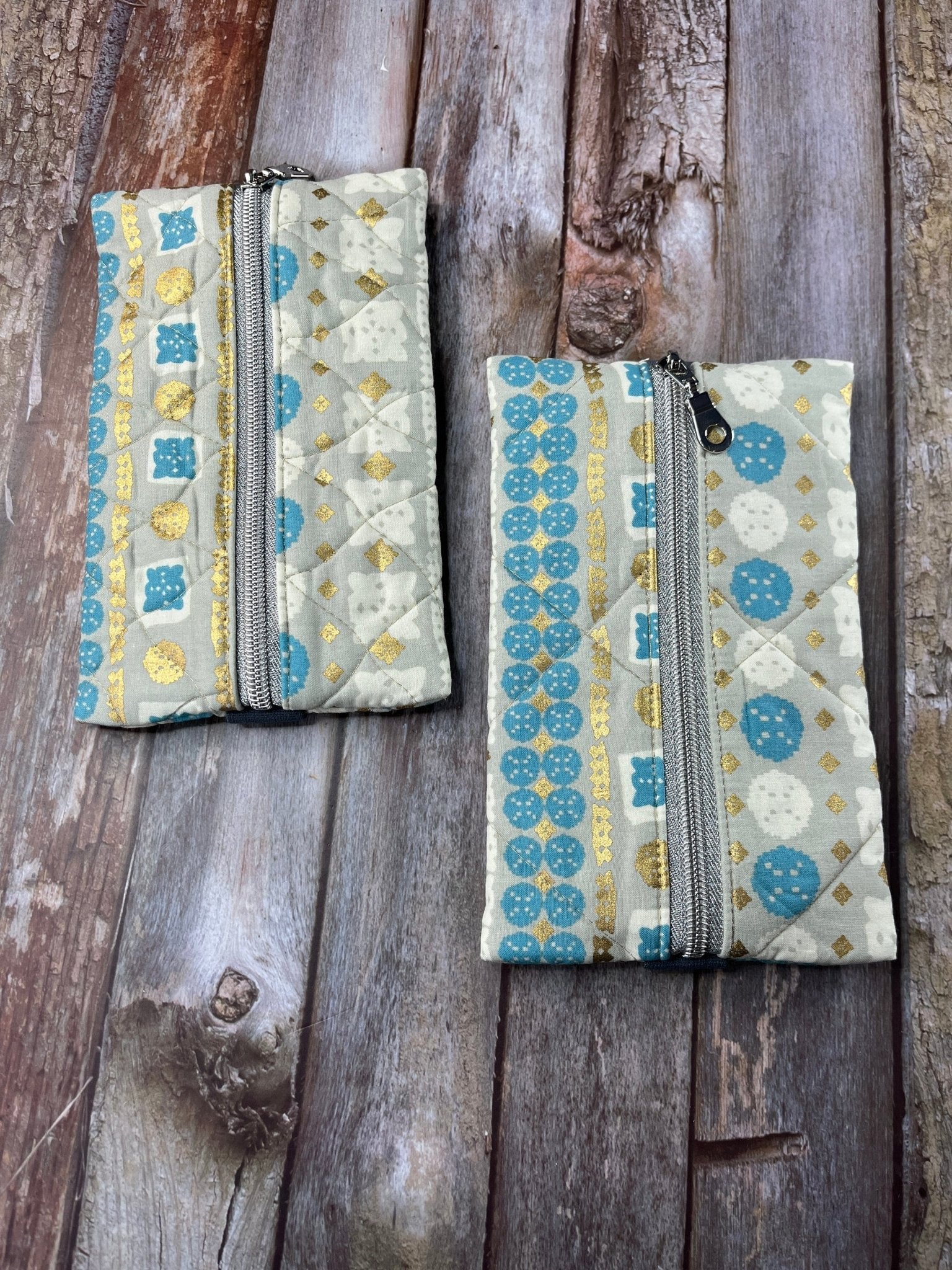 Turquoise Gold Cream Patchwork Notebook Pencil Case - Uphouse Crafts