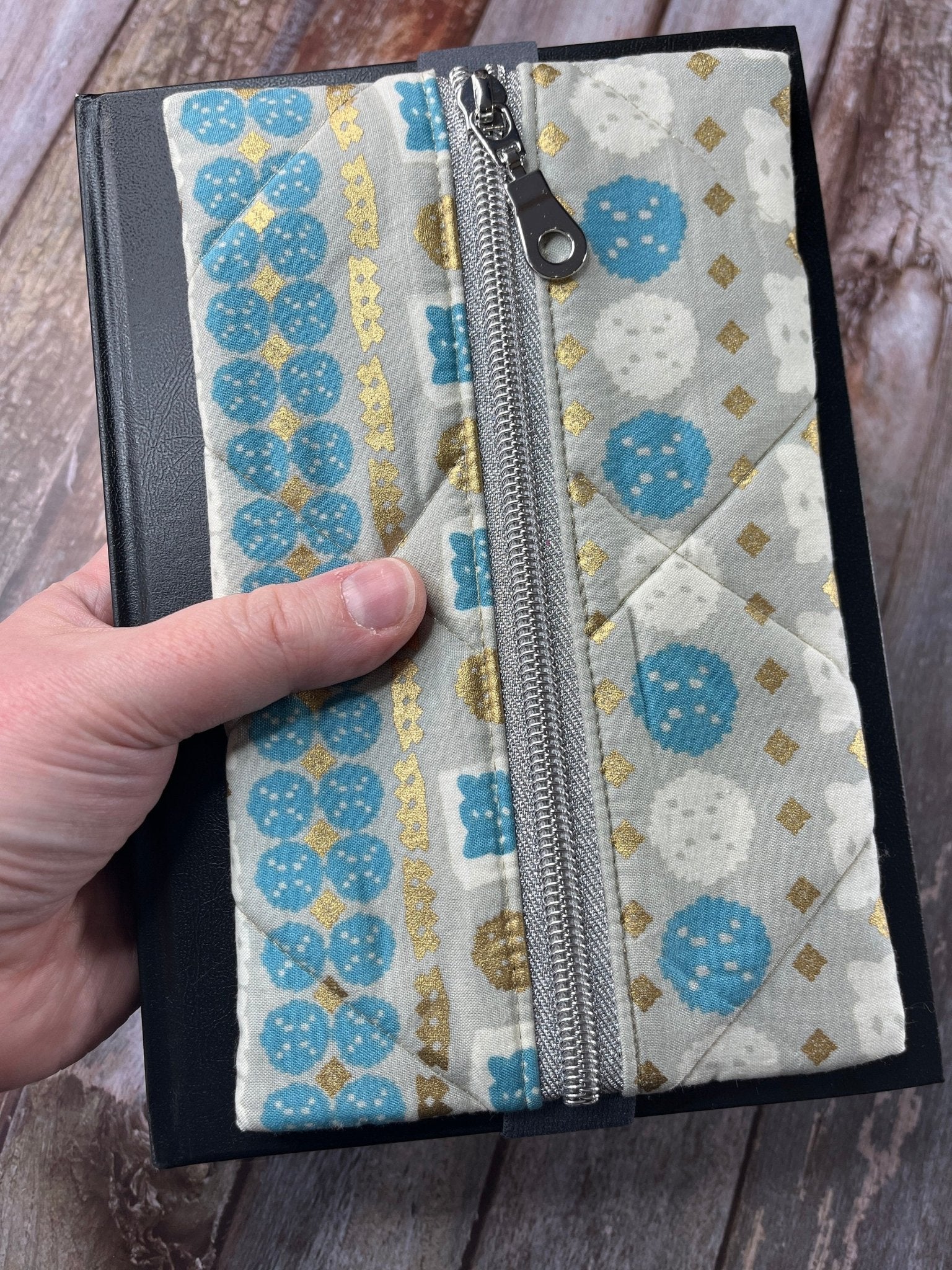 Turquoise Gold Cream Patchwork Notebook Pencil Case - Uphouse Crafts