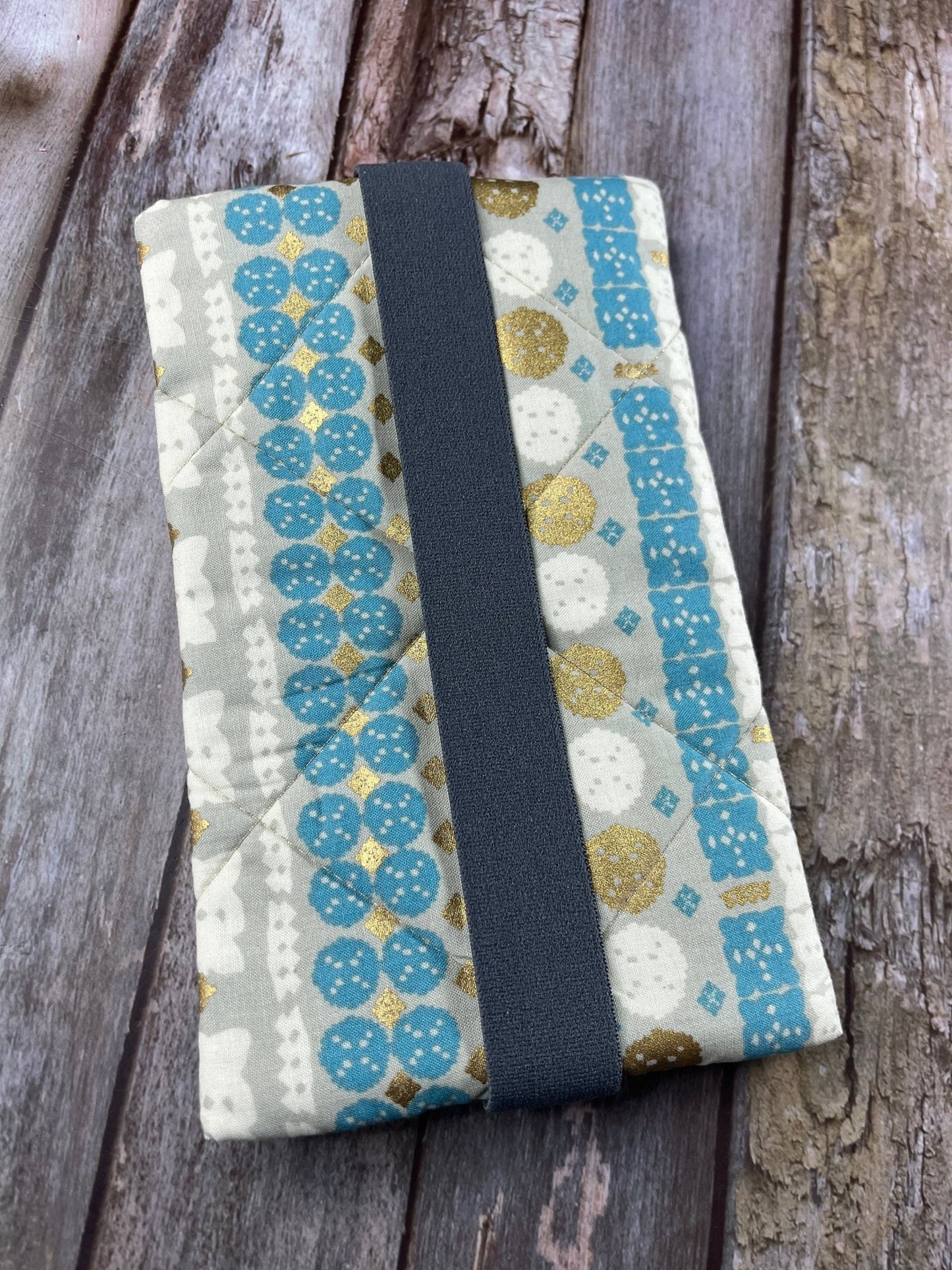 Turquoise Gold Cream Patchwork Notebook Pencil Case - Uphouse Crafts