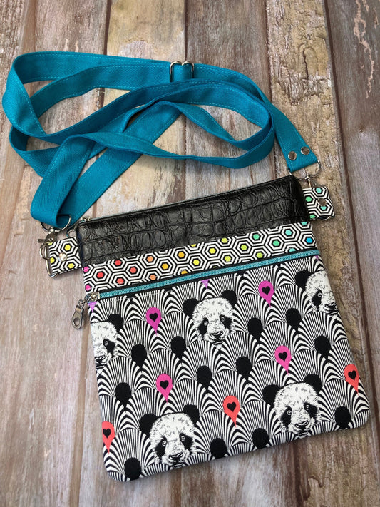 Turquoise Panda Mock Croc Crossbody Bag - Uphouse Crafts