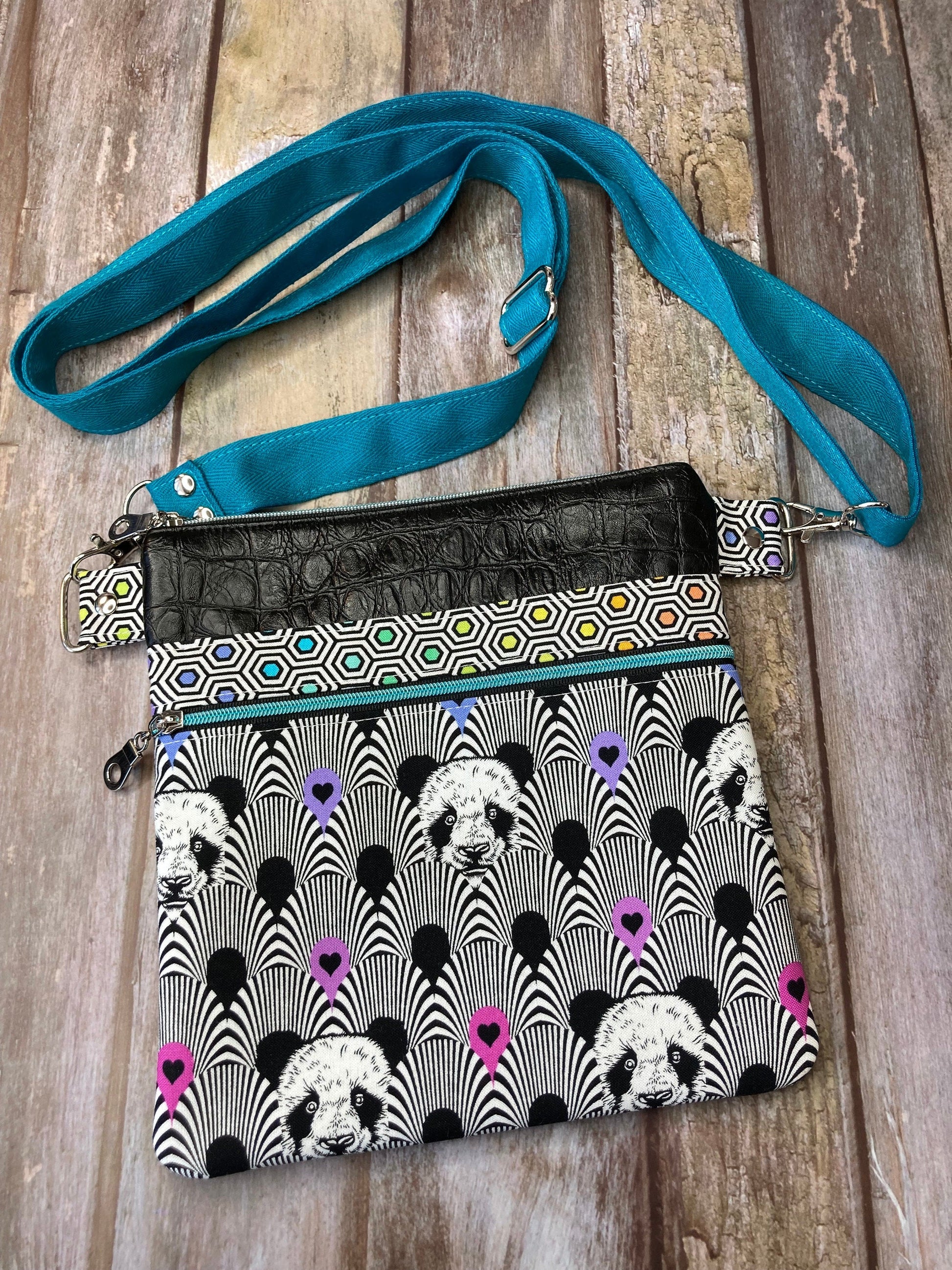 Turquoise Panda Mock Croc Crossbody Bag - Uphouse Crafts