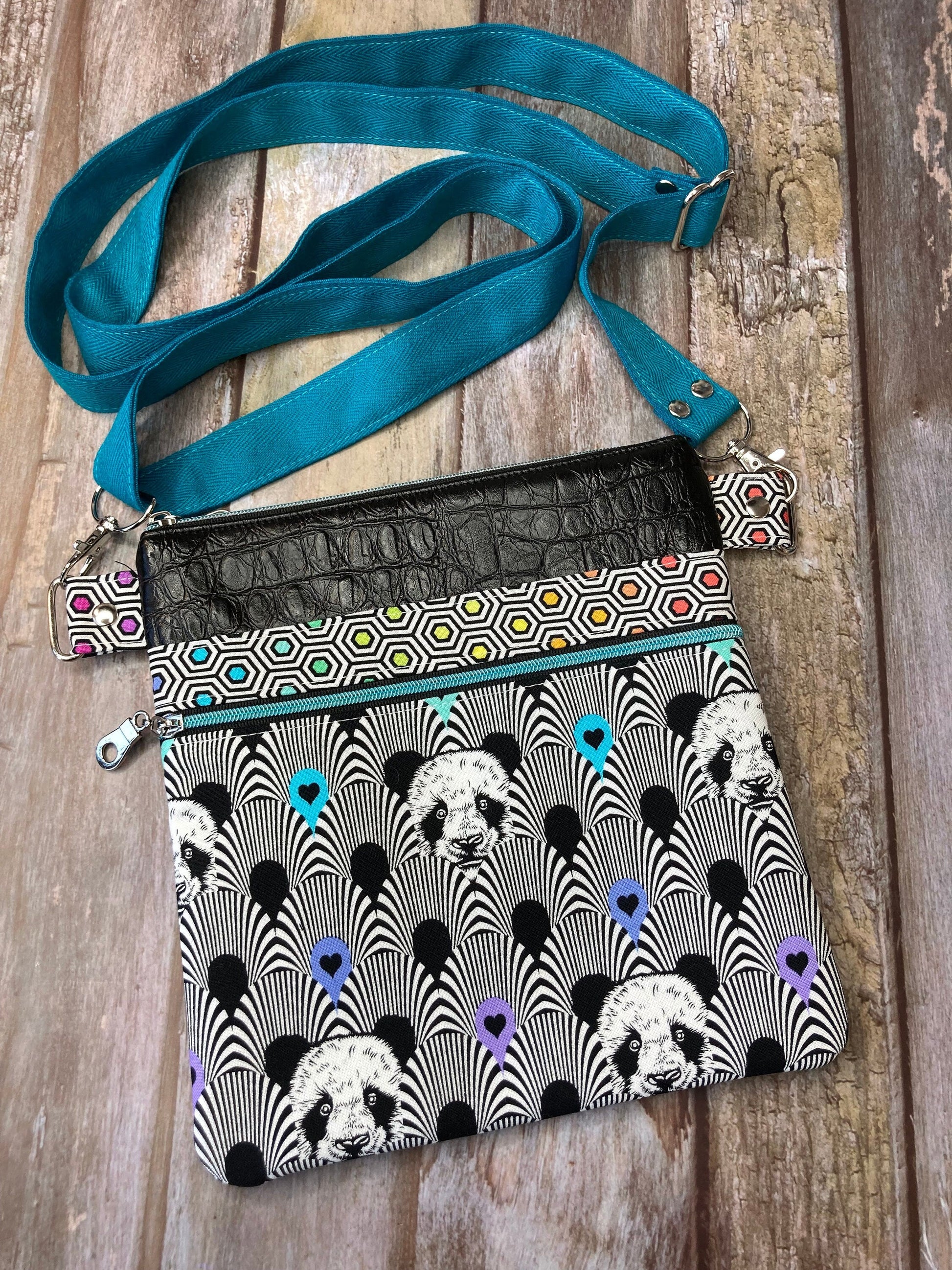 Turquoise Panda Mock Croc Crossbody Bag - Uphouse Crafts