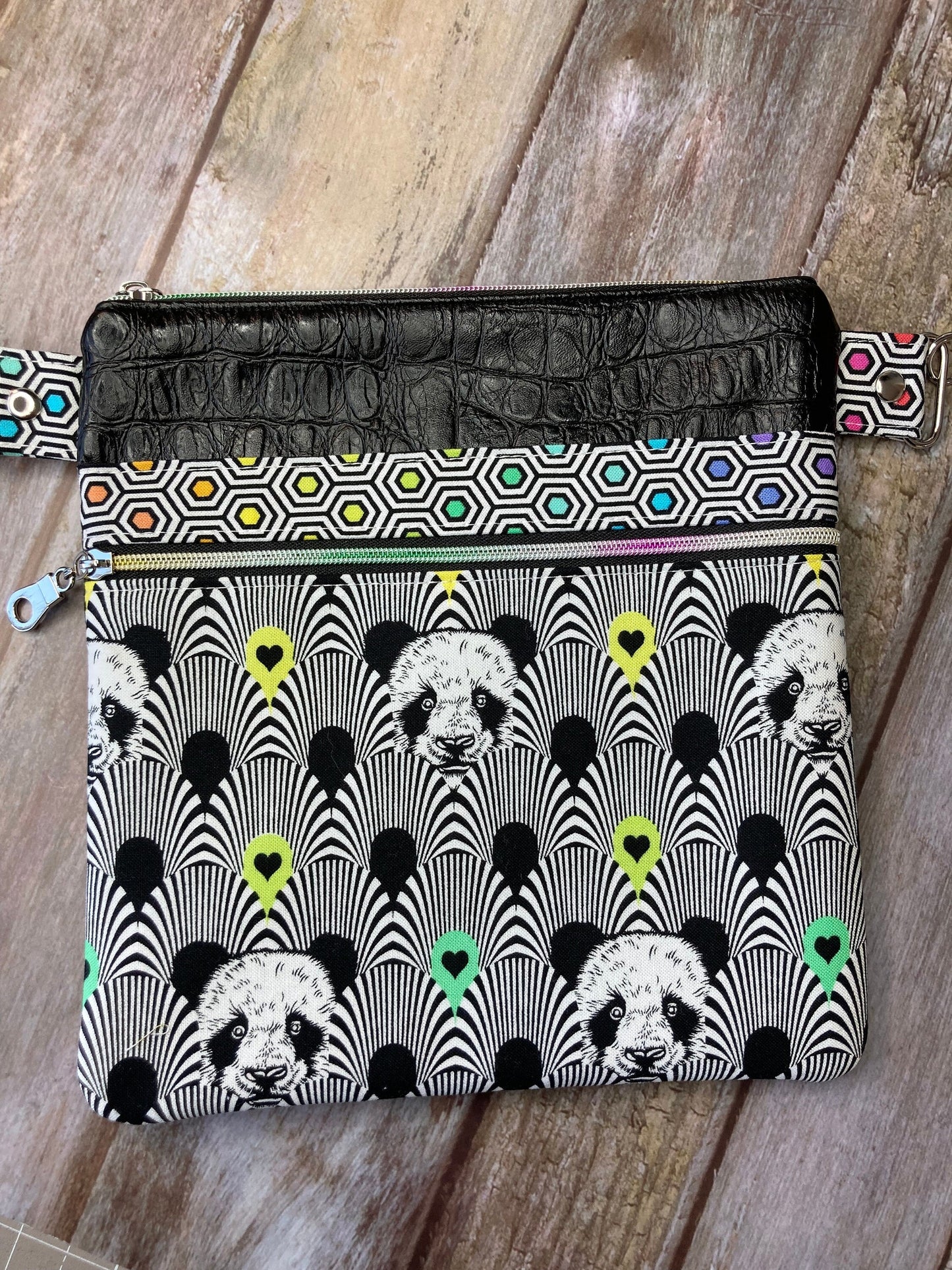 Turquoise Rainbow Panda Mock Croc Crossbody Bag - Uphouse Crafts