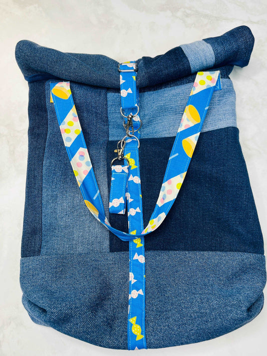 Upcycled Denim Roll Top Tote Bag