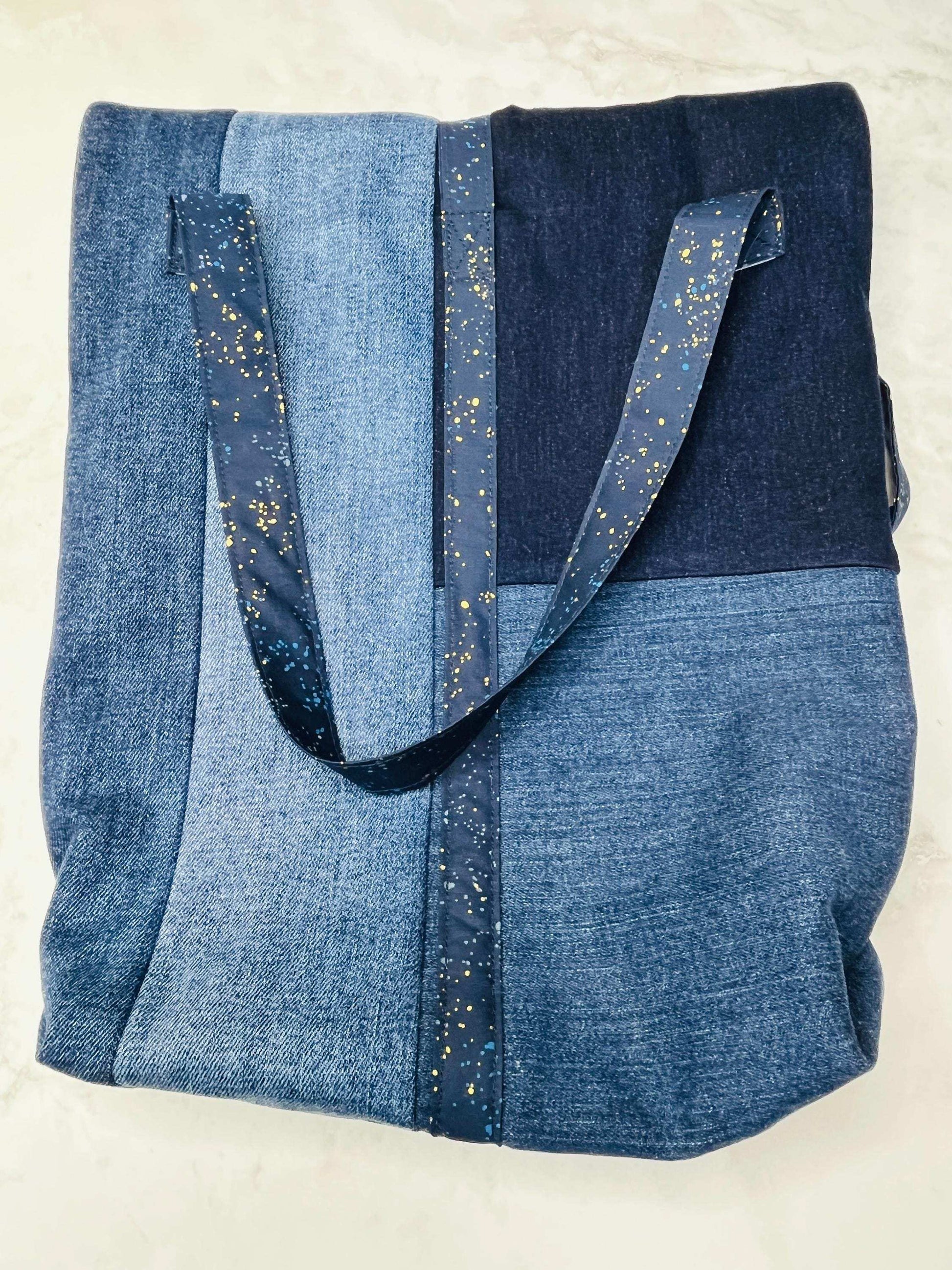 Upcycled Denim Roll Top Tote Bag