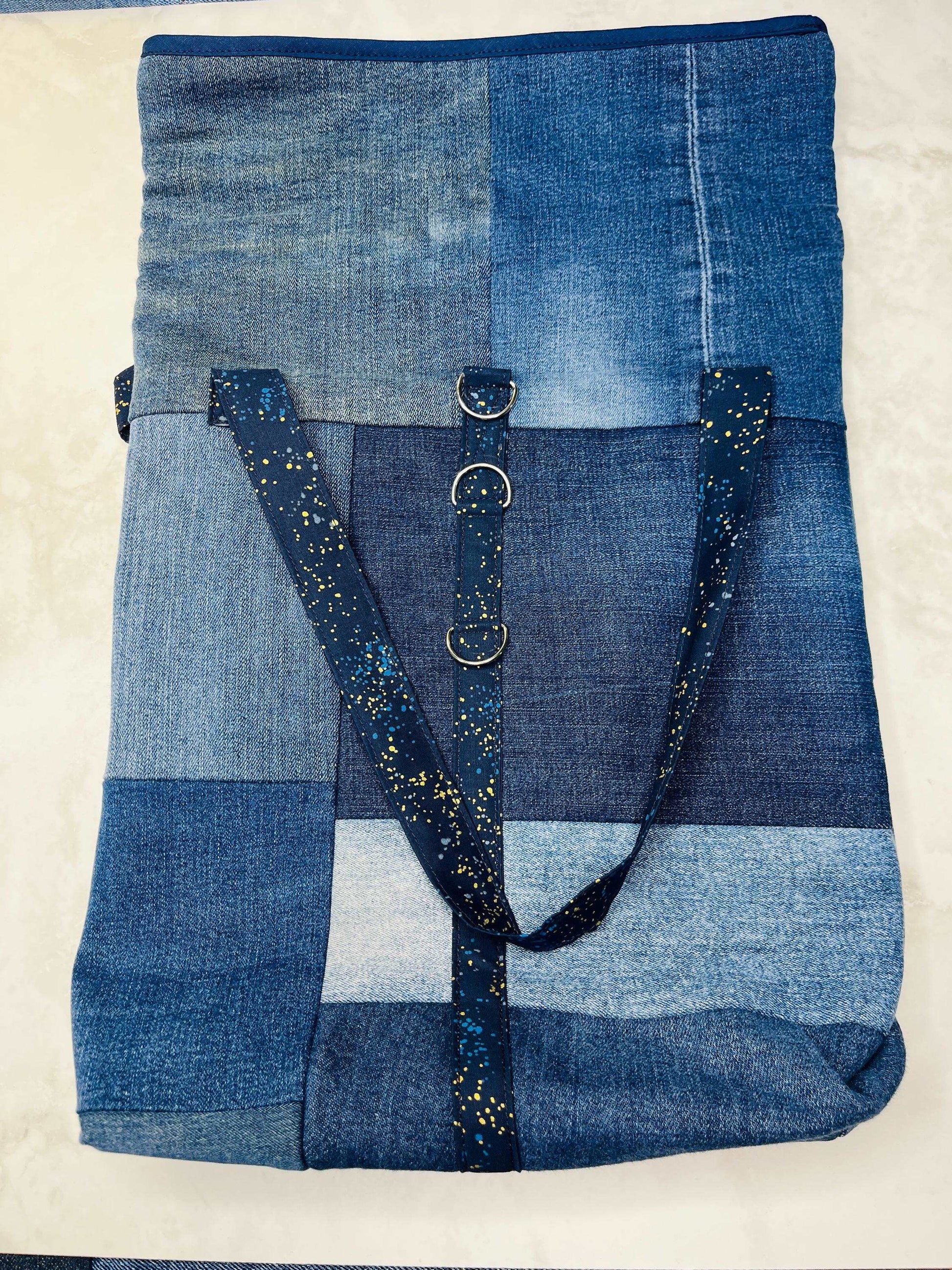 Upcycled Denim Roll Top Tote Bag