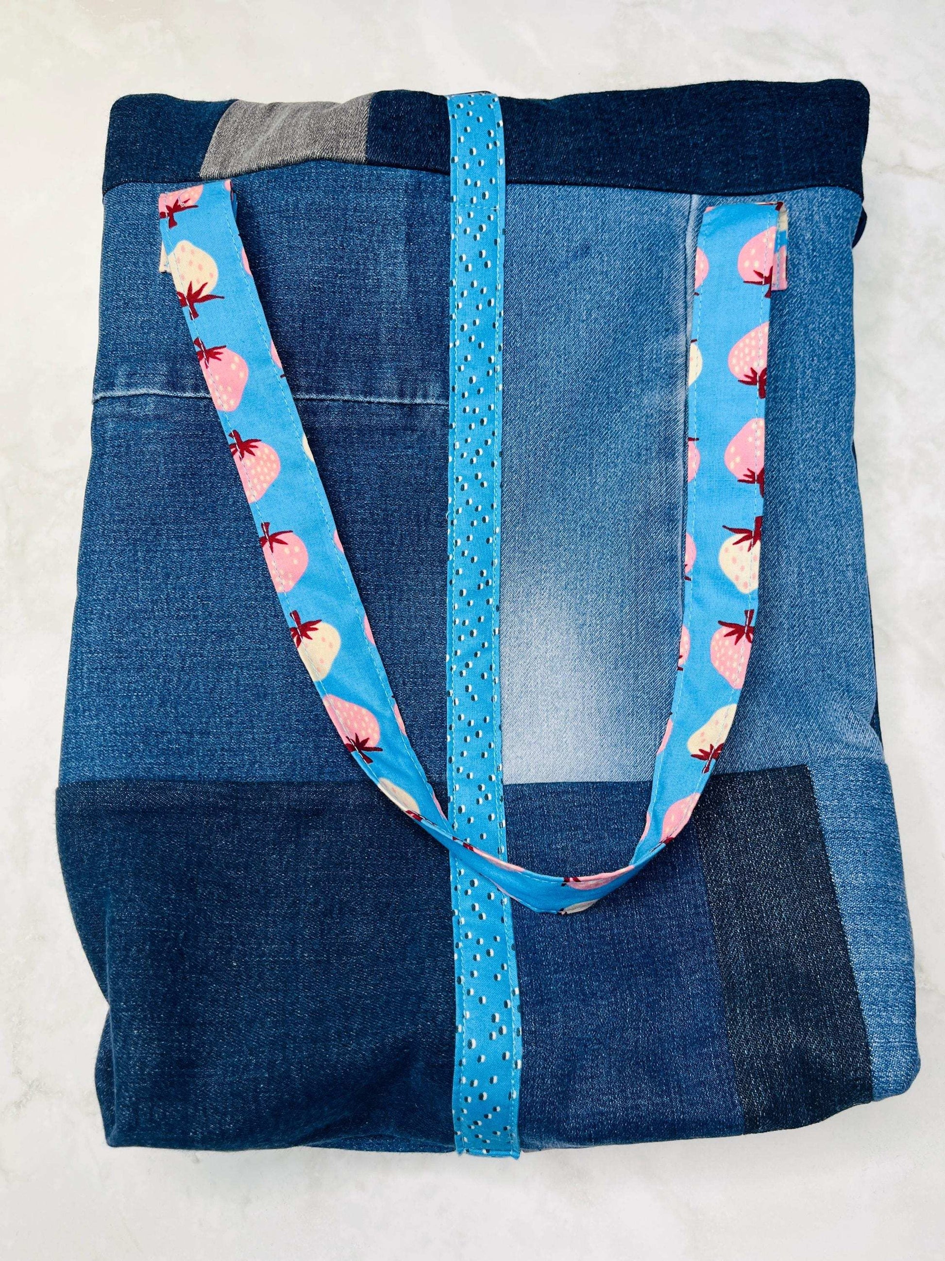 Upcycled Denim Roll Top Tote Bag