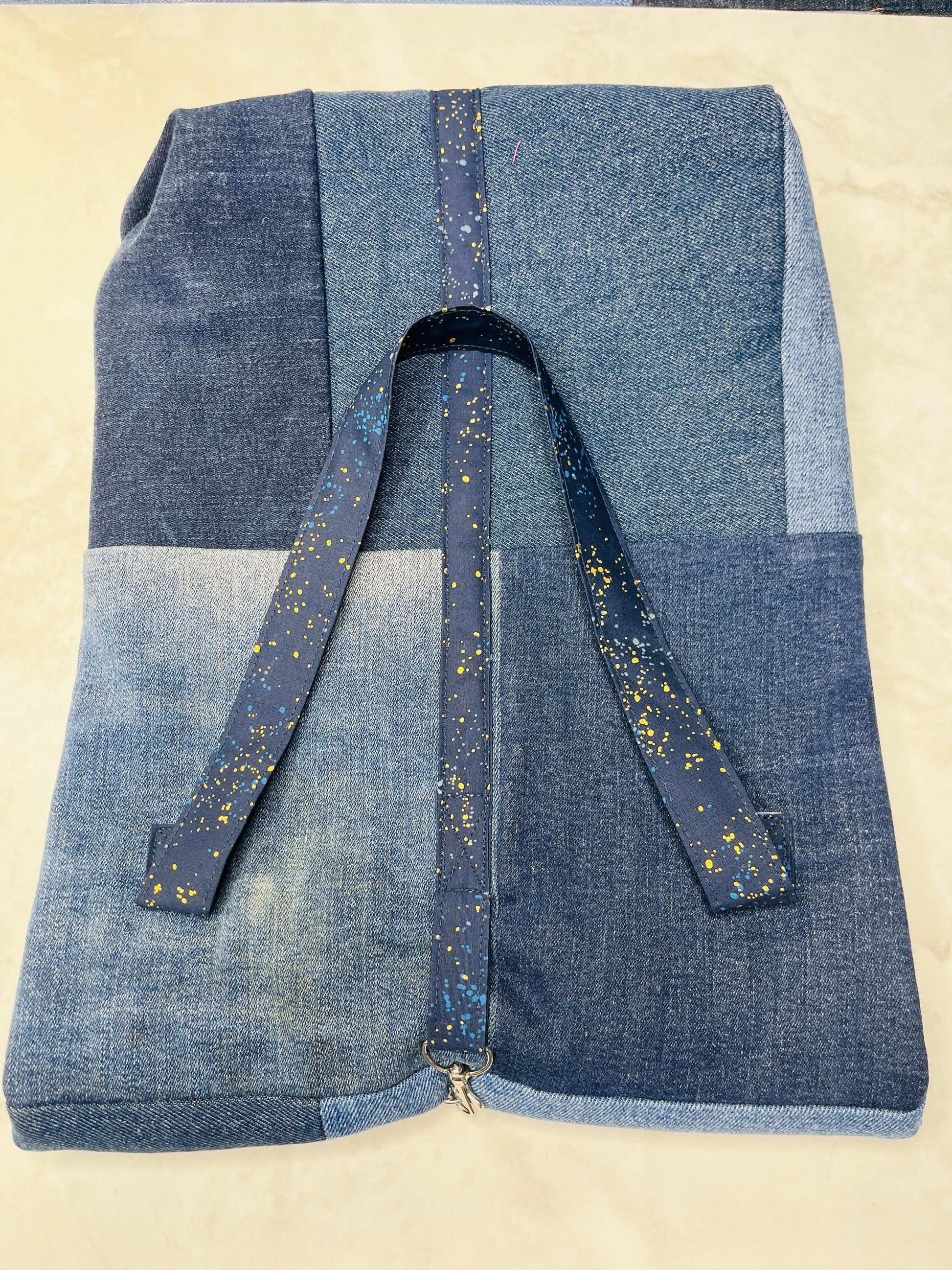 Upcycled Denim Roll Top Tote Bag