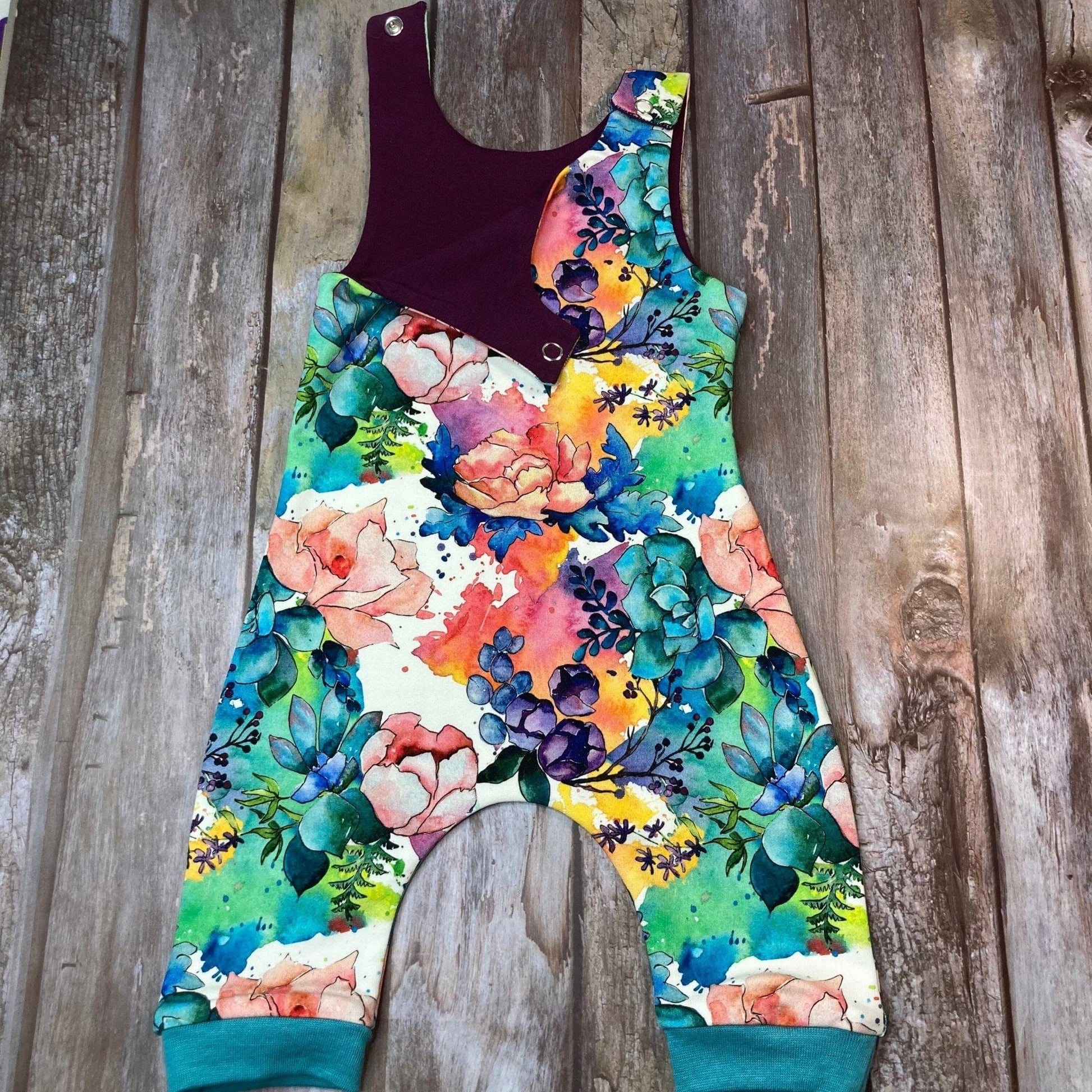 Baby dungarees | Floral Pink Blue Aqua Baby Dungarees Romper 0-3 months