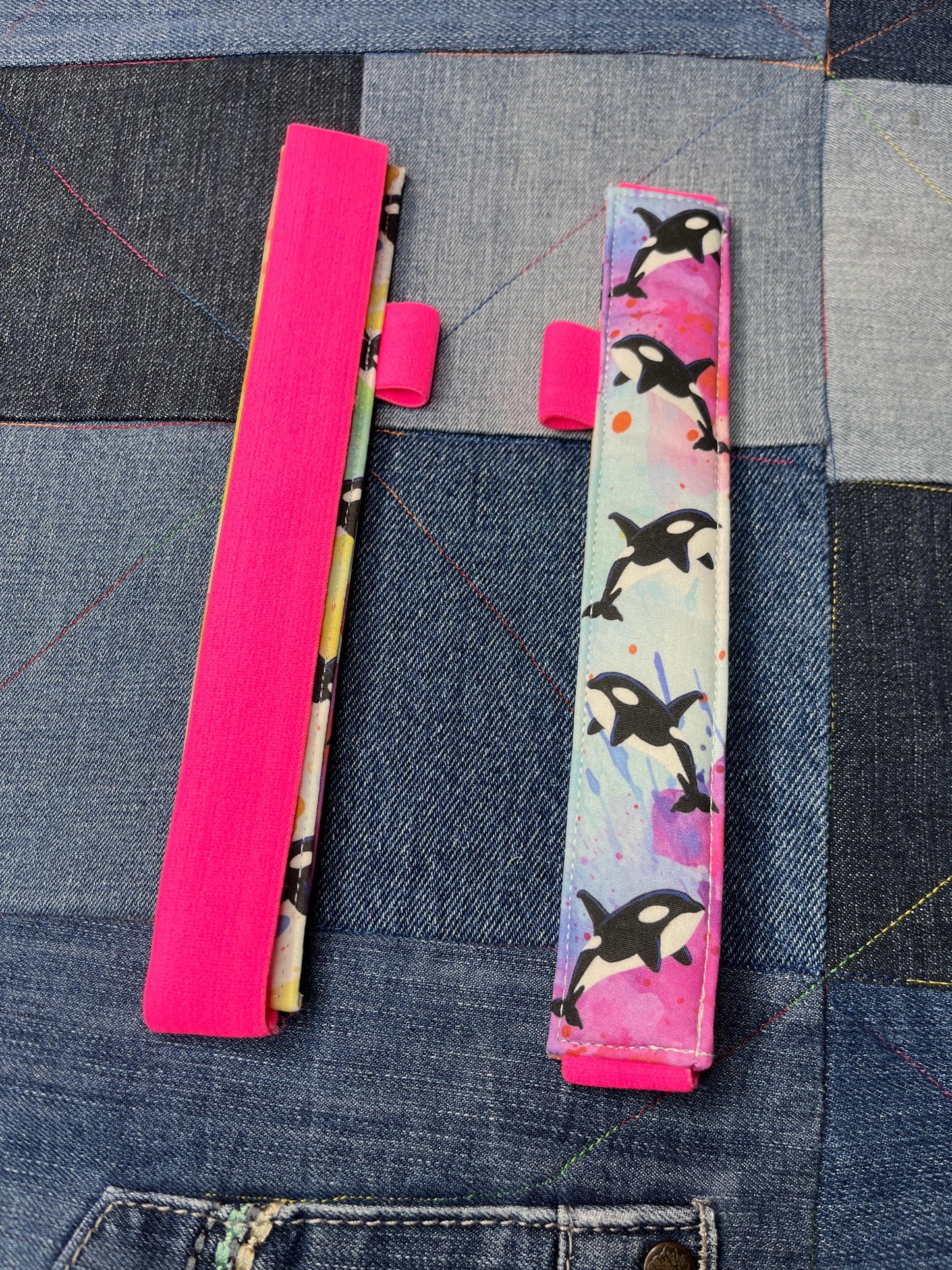 Rainbow Orca Book Mark with Mint Elastic Pinks - Pink Elastic