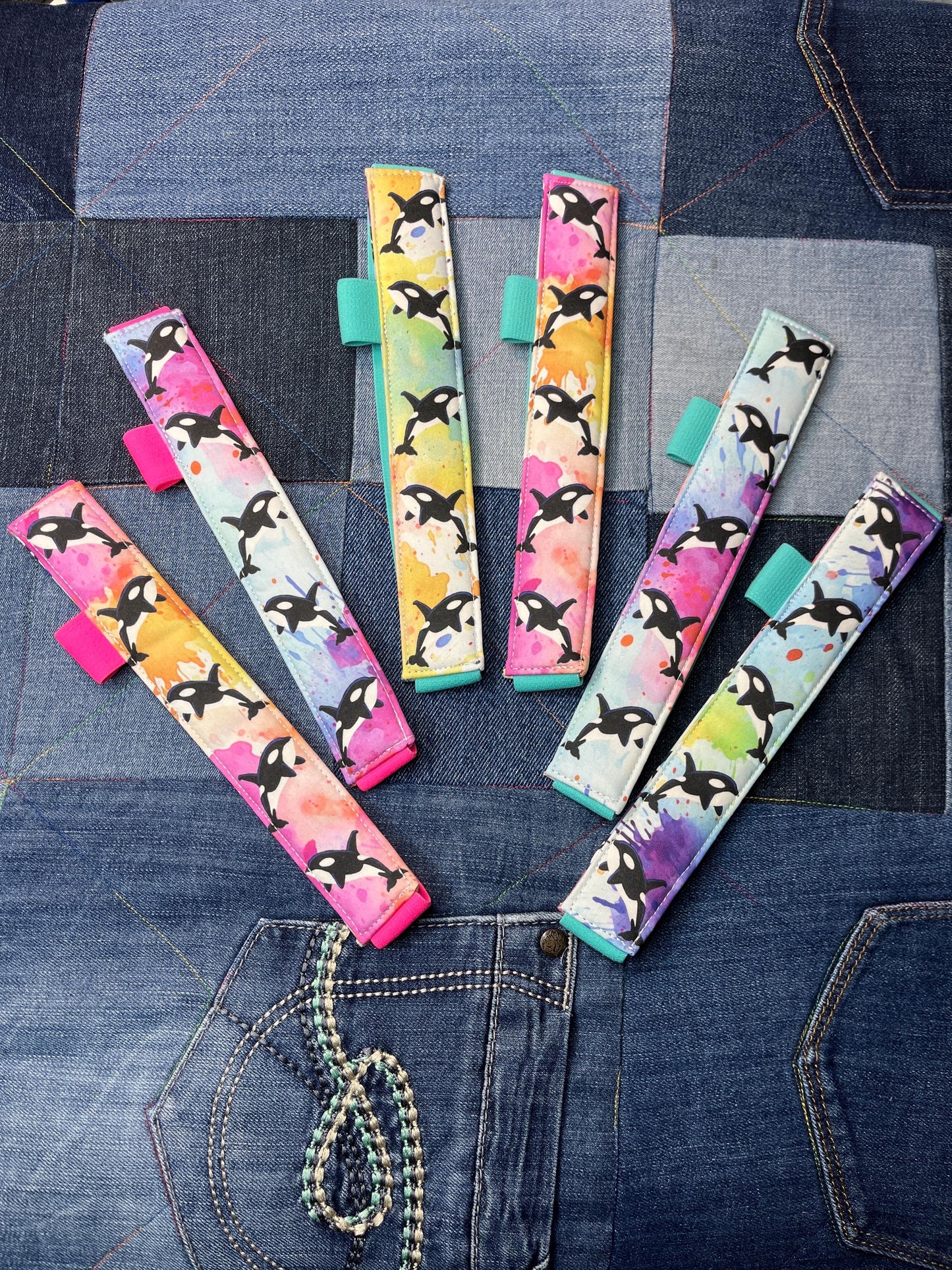 Rainbow Orca Book Mark with Mint Elastic