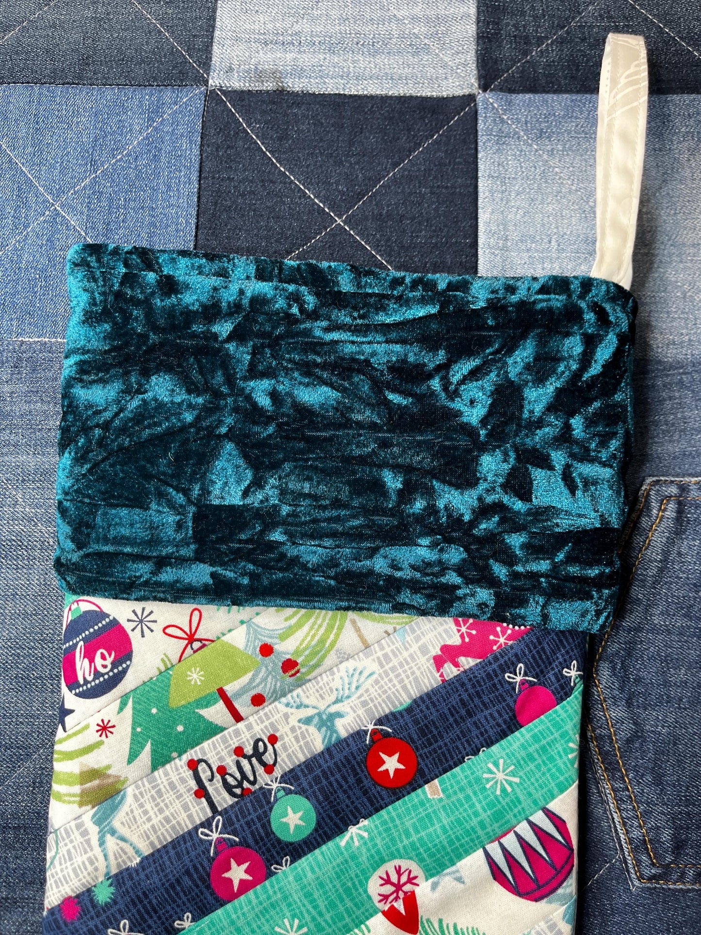 Quilted Christmas Stocking - Crushed Velvet Teal