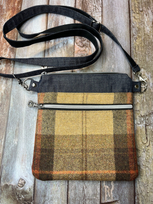 Small Crossbody Bag | Natural Brown Beige Wool Tweed & Denim