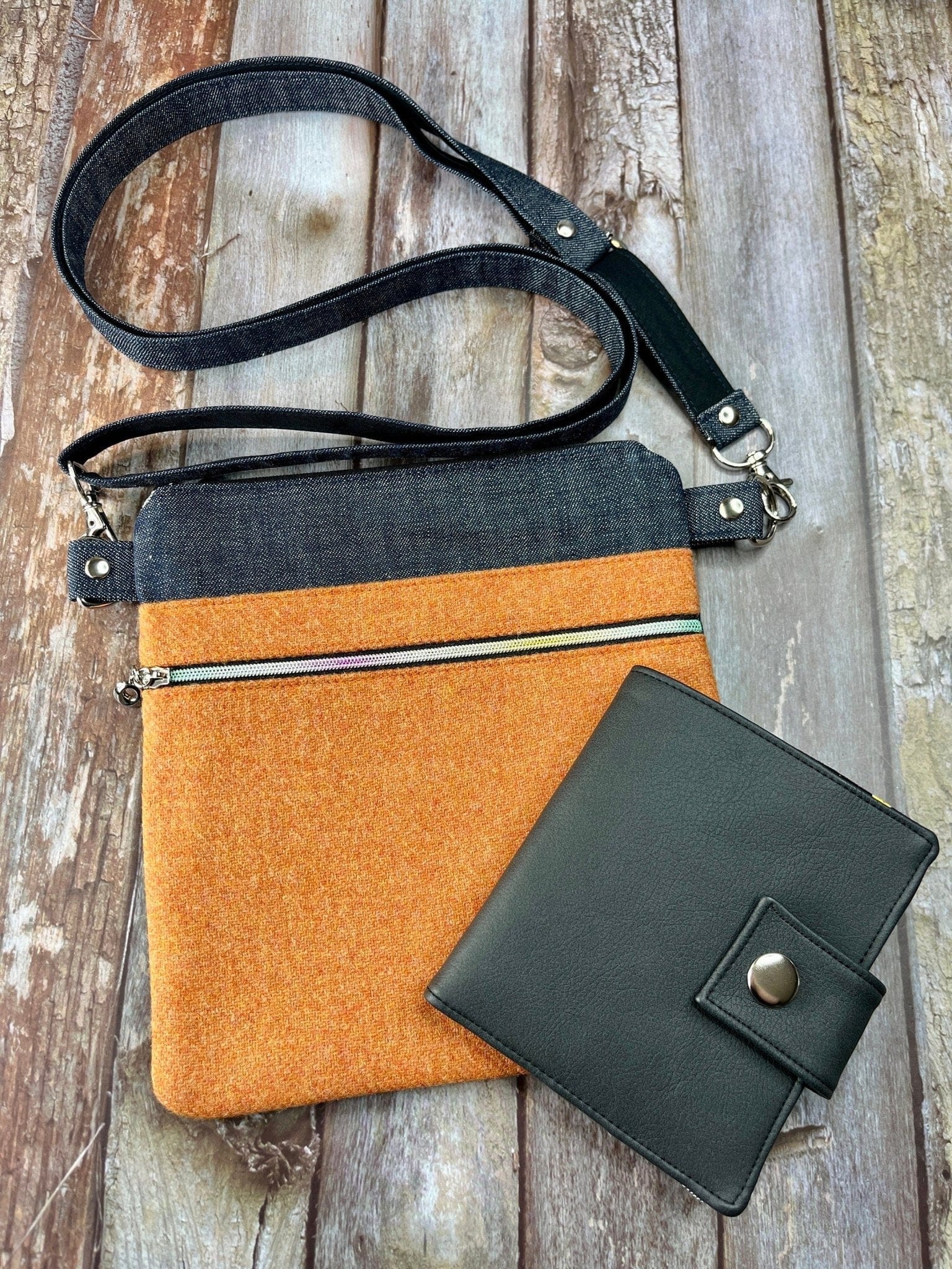 Small Crossbody Bag | Orange Wool Tweed & Denim