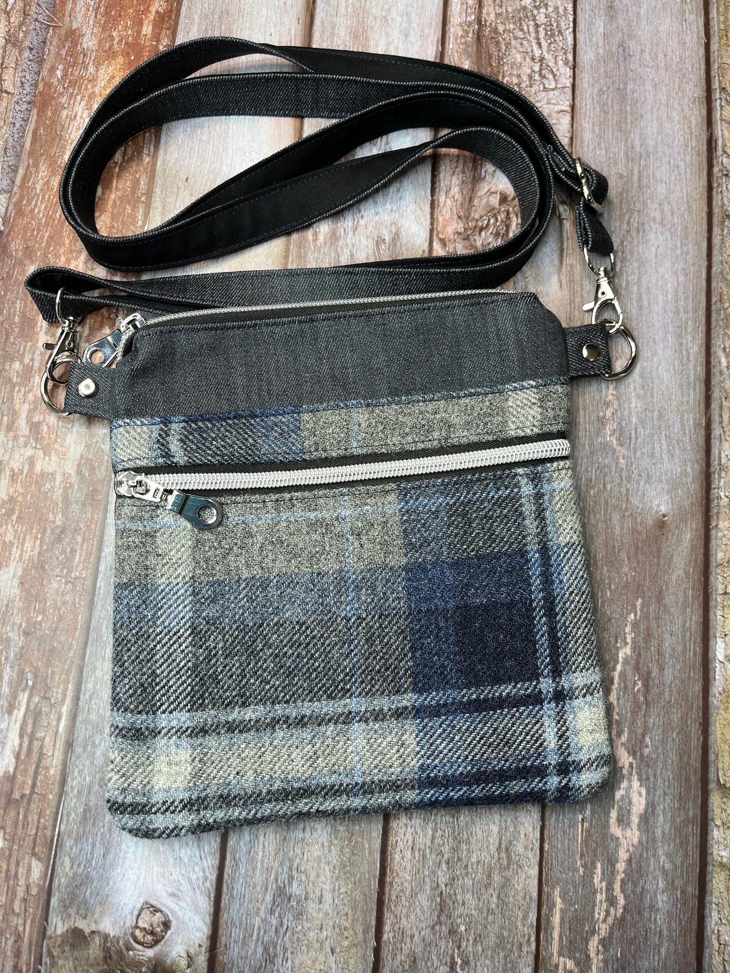 Small Crossbody Bag | Shetland Stormy Seas Tweed & Denim