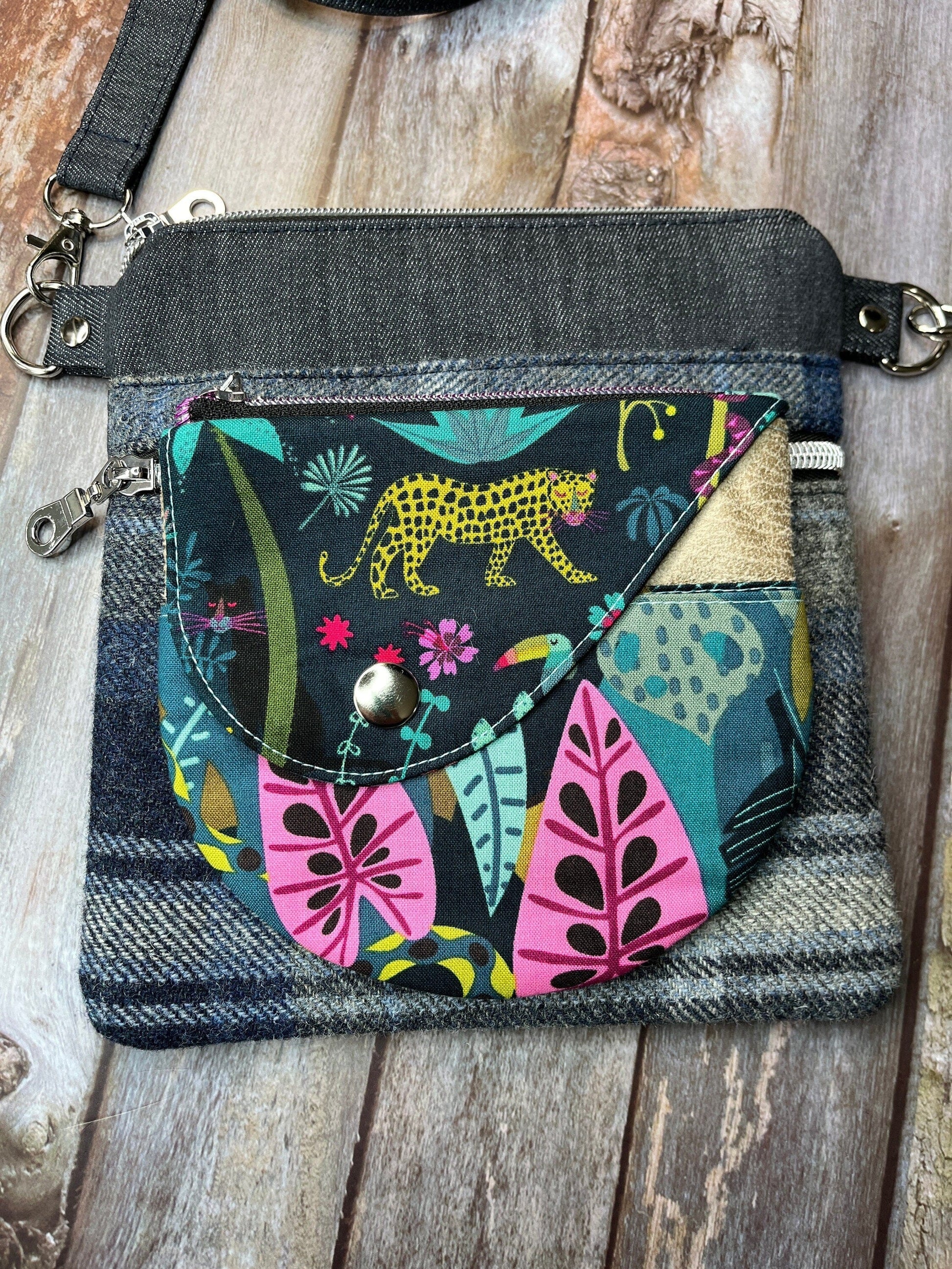 Small Crossbody Bag | Shetland Stormy Seas Tweed & Denim