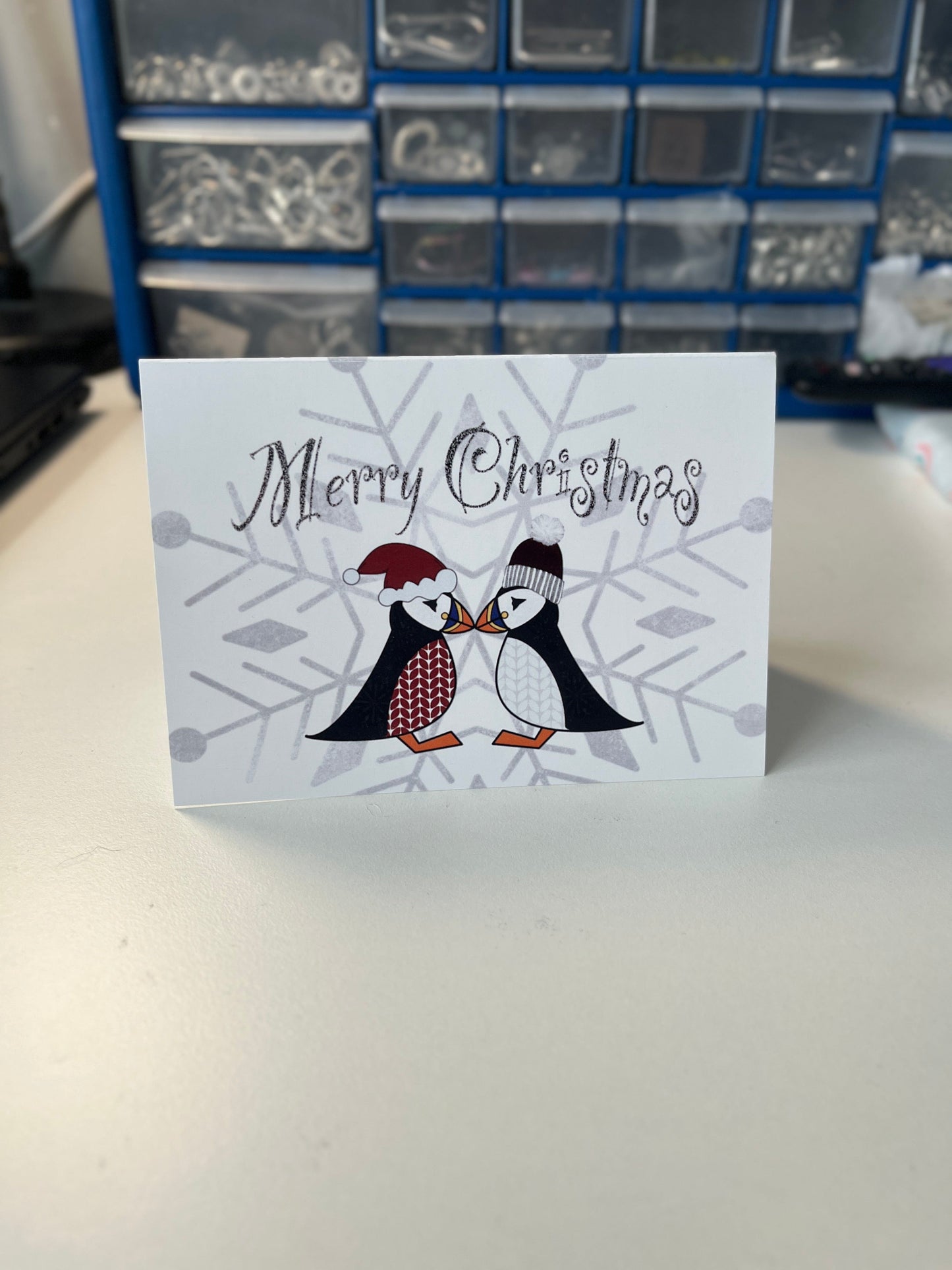 Greetings Card | Red Fair Isle Christmas Puffin