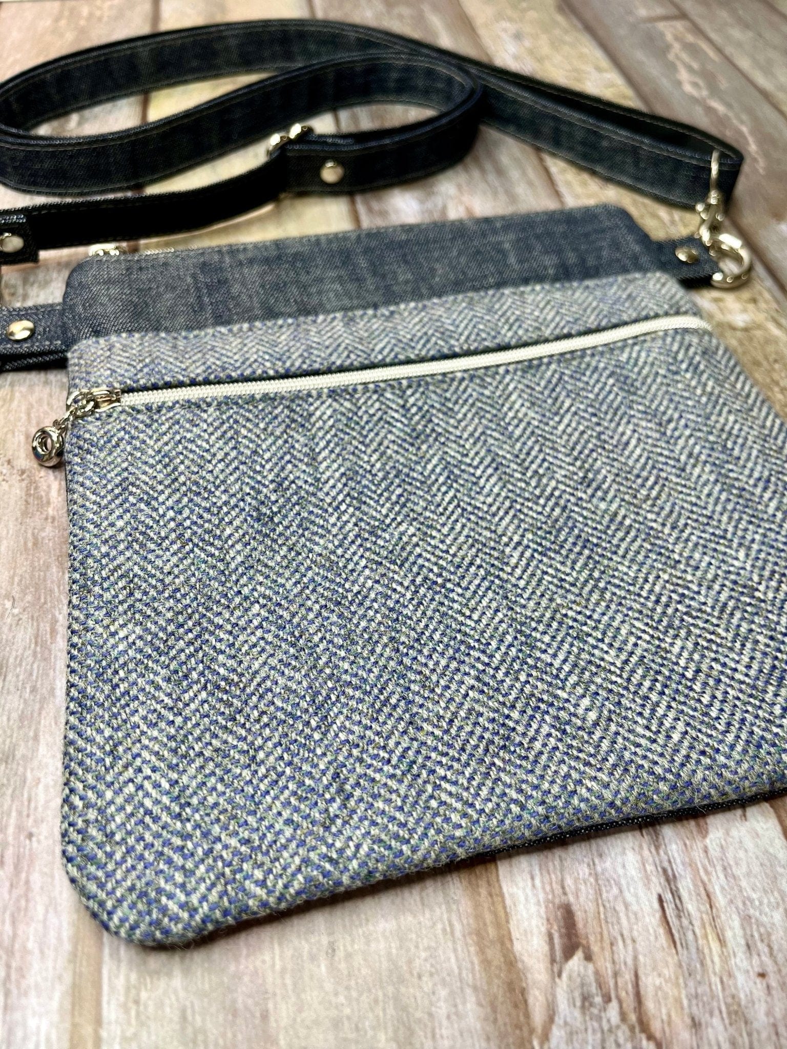 Small Crossbody Bag - Shetland Grey Tweed & Denim