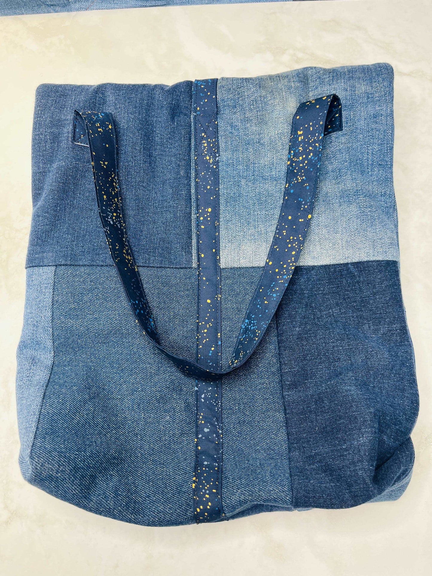 Upcycled Denim Roll Top Tote Bag