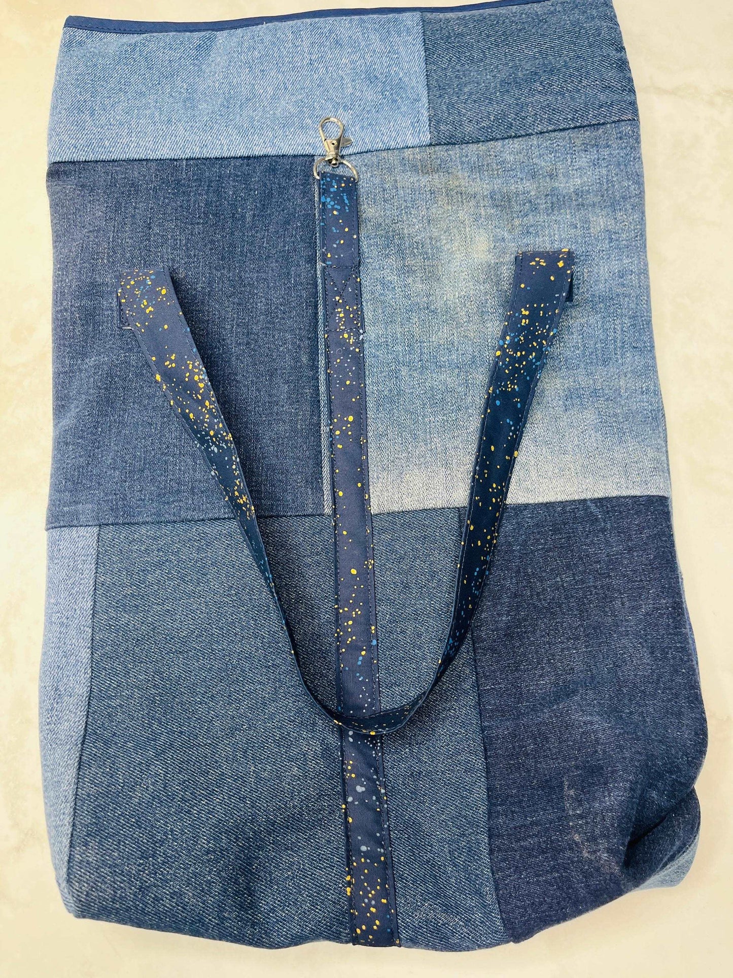 Upcycled Denim Roll Top Tote Bag