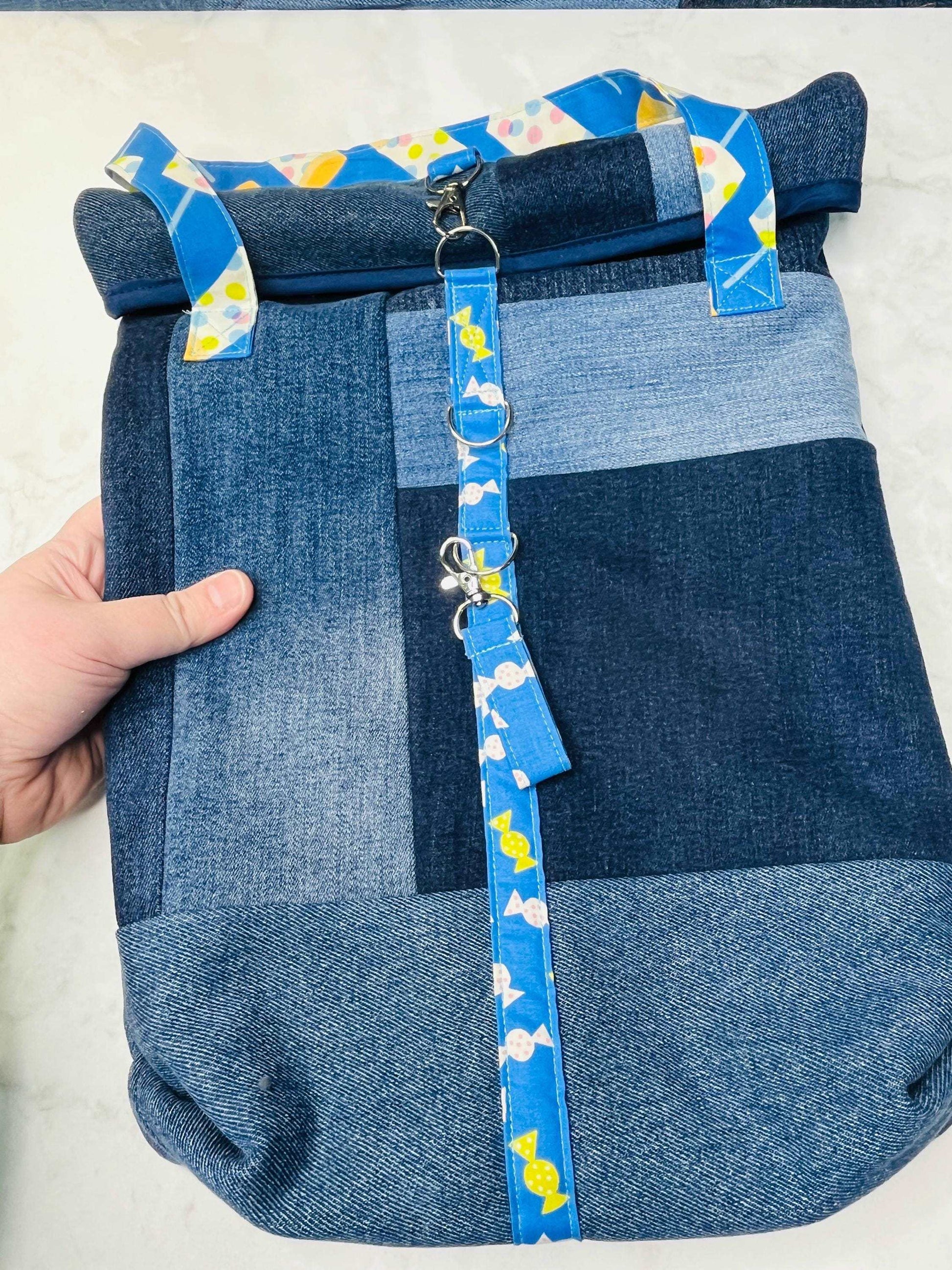 Upcycled Denim Roll Top Tote Bag