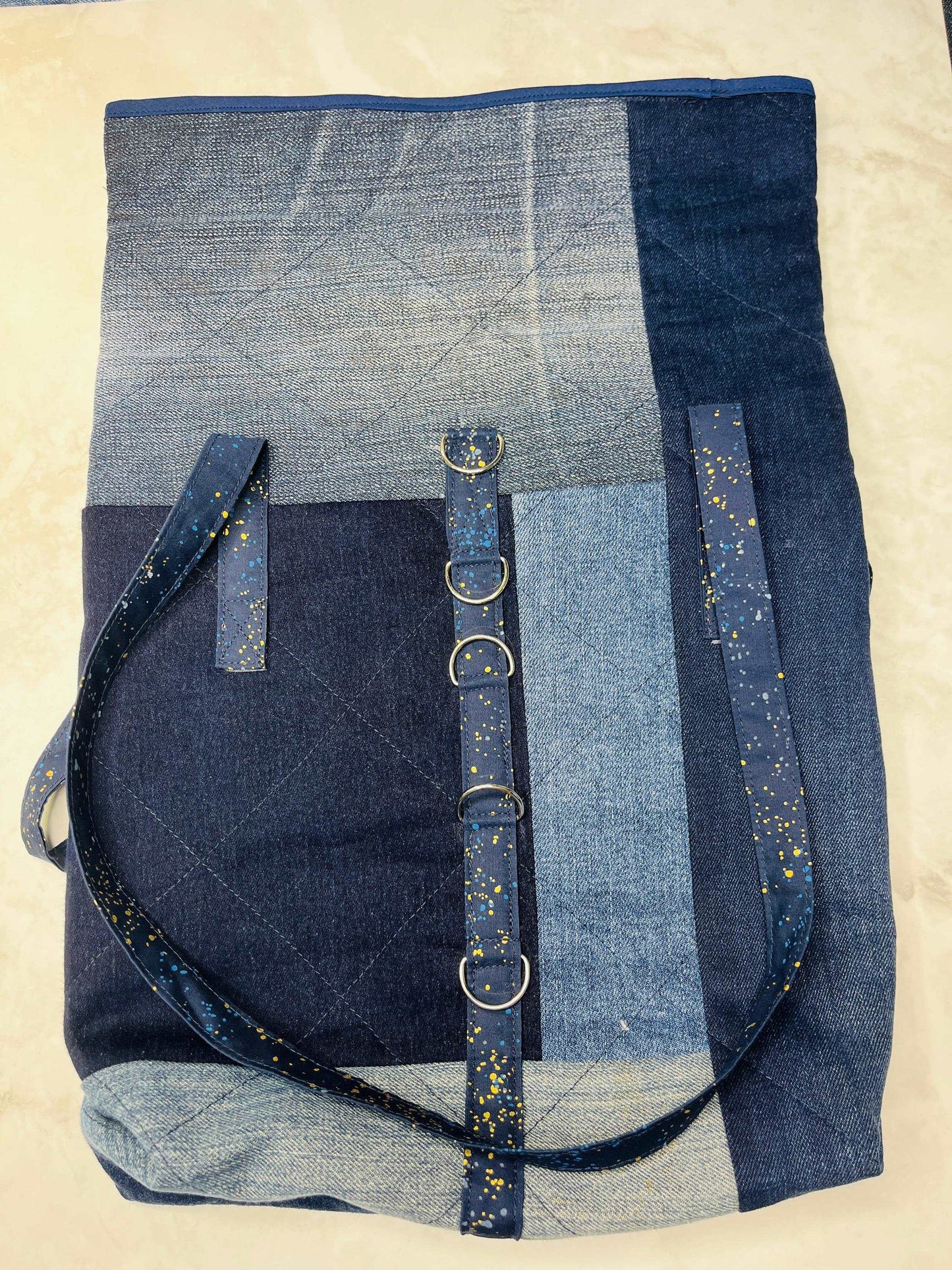 Upcycled Denim Roll Top Tote Bag