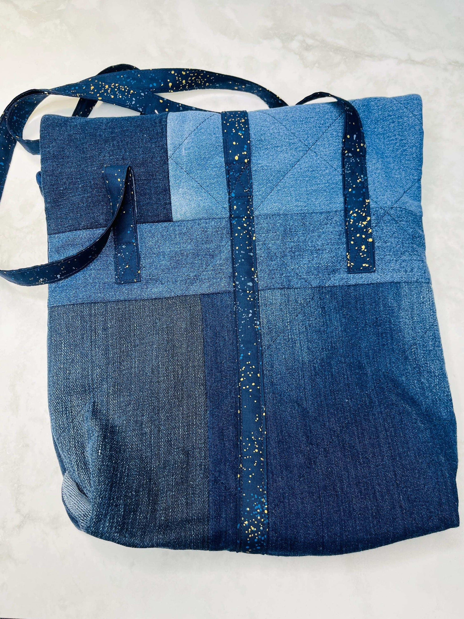 Upcycled Denim Roll Top Tote Bag