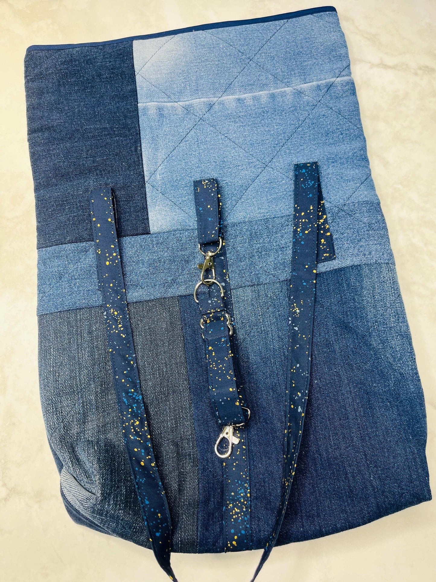 Upcycled Denim Roll Top Tote Bag