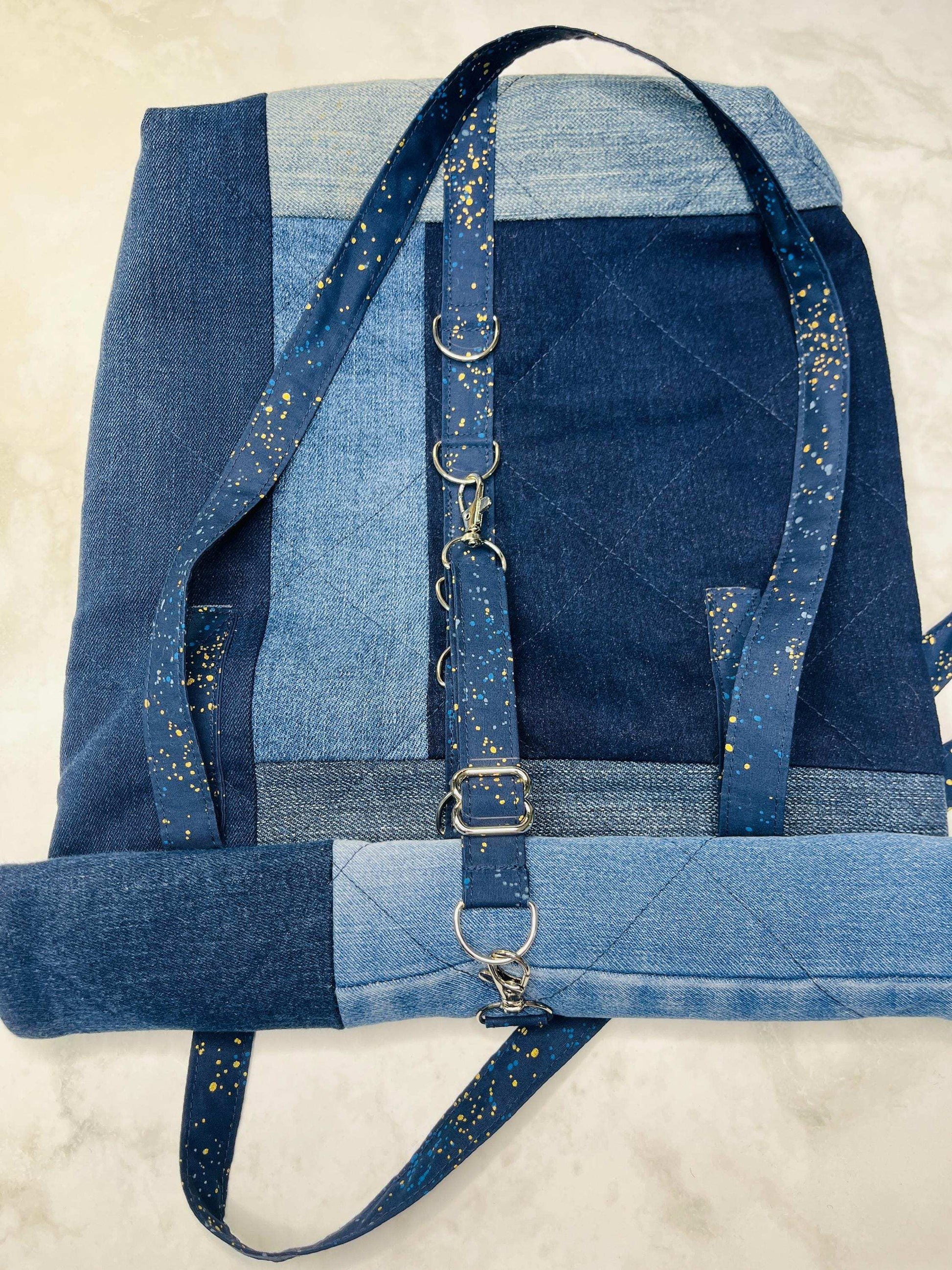 Upcycled Denim Roll Top Tote Bag