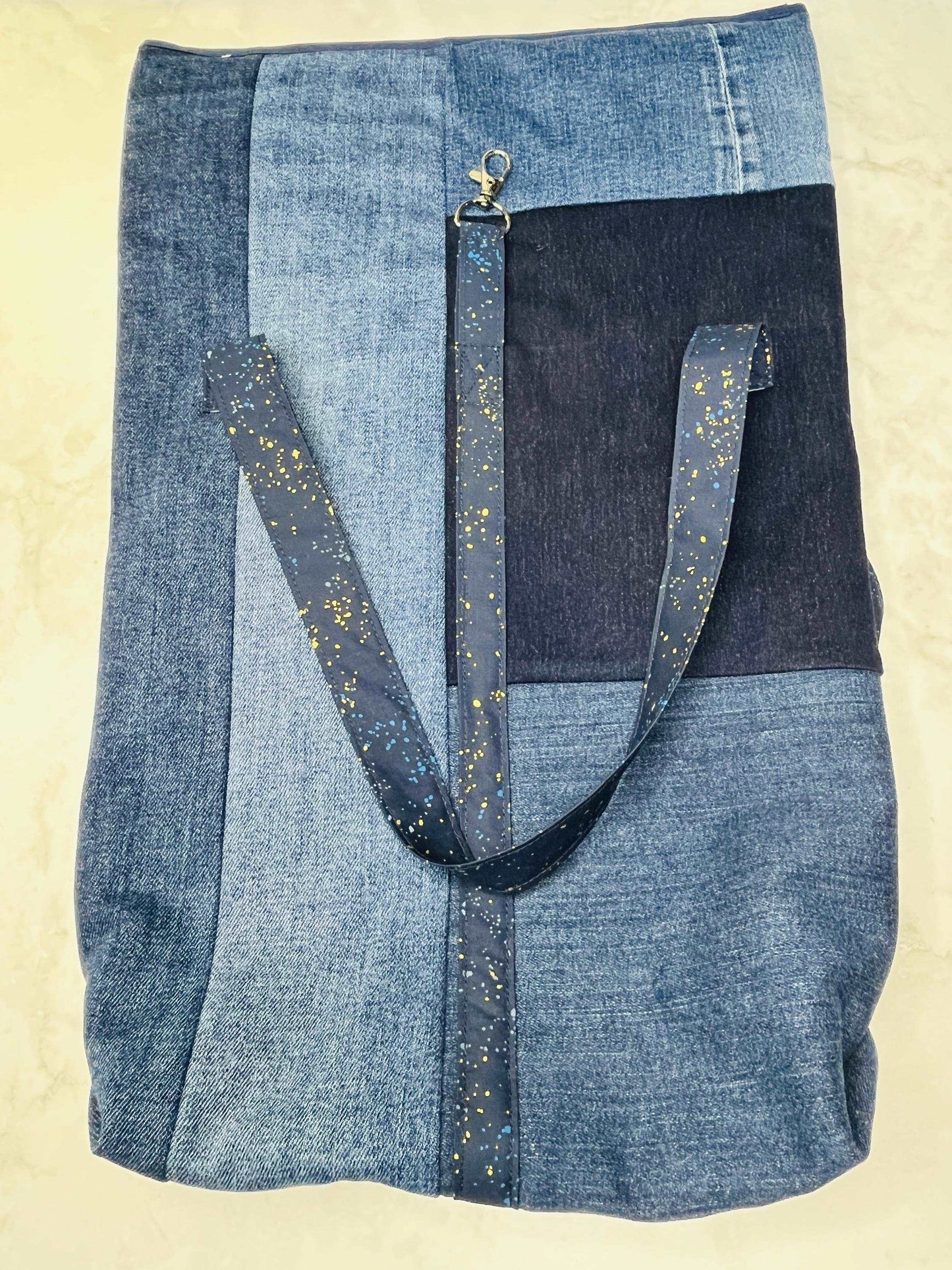 Upcycled Denim Roll Top Tote Bag