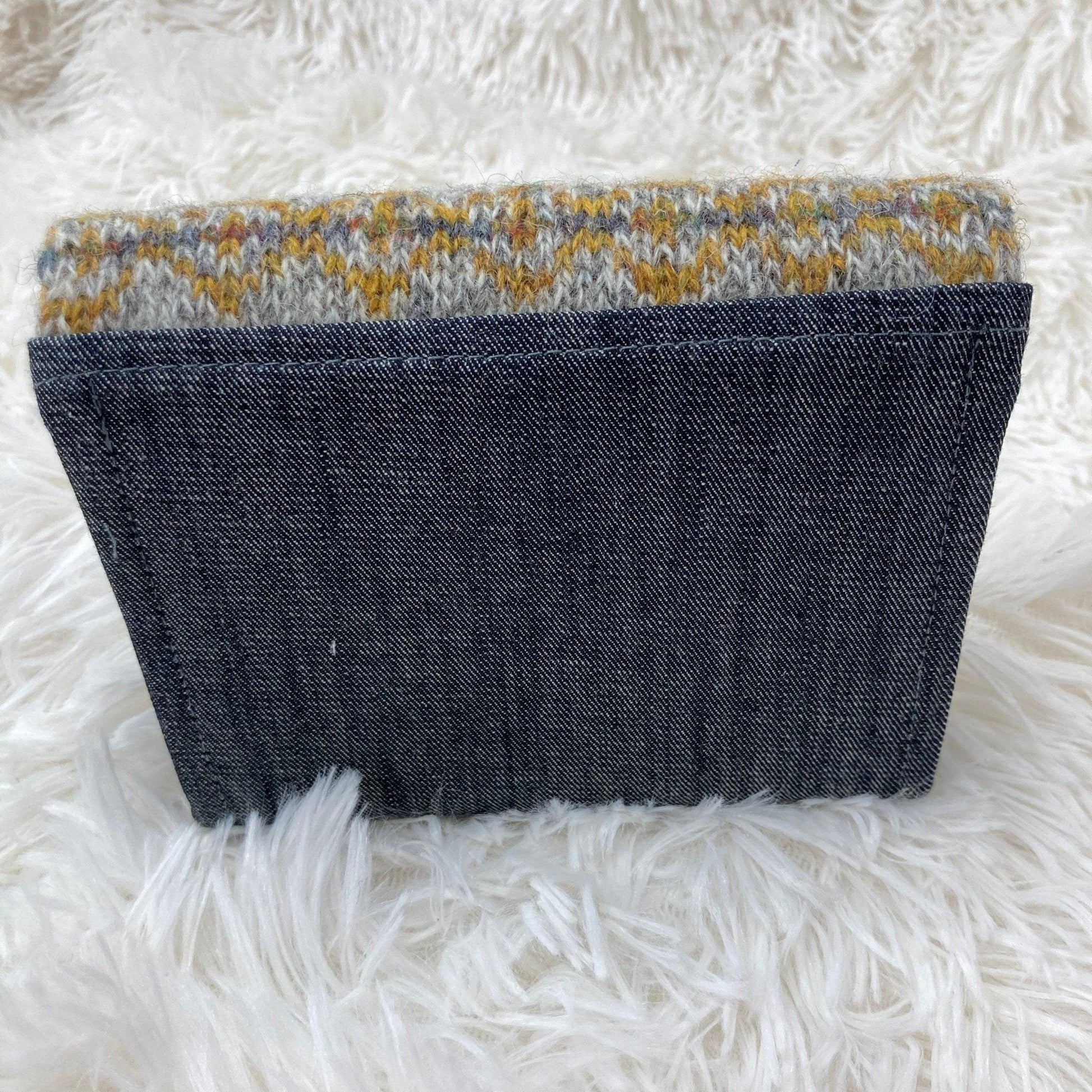 Hand knitted Fair Isle Purse Clutch | Grey Mustard