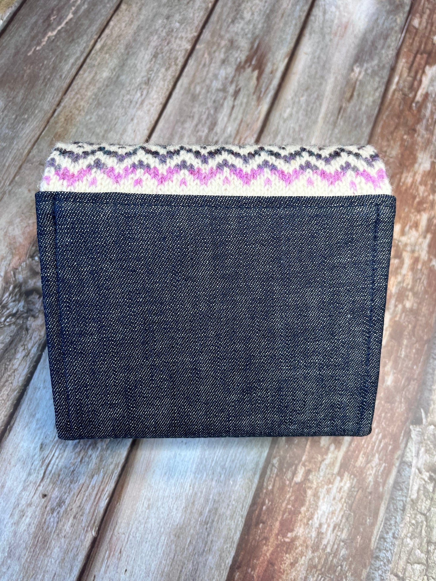 Hand knitted Fair Isle Purse Clutch | Ivory Pink Purple