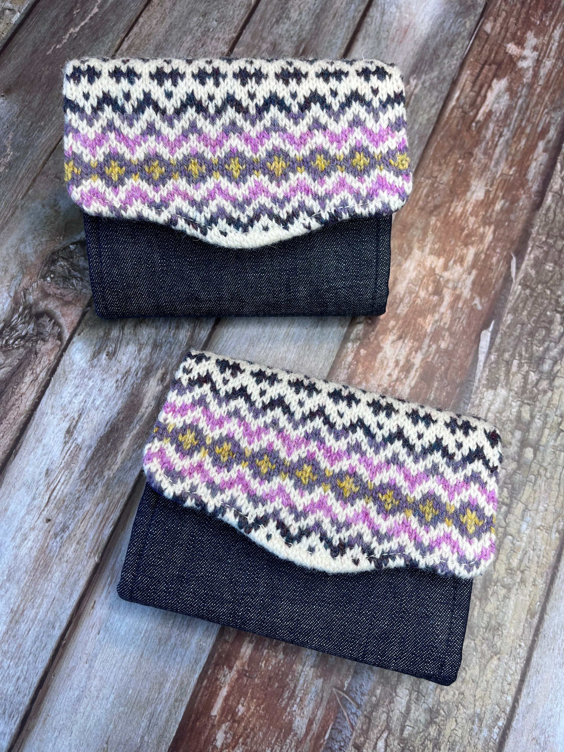 Hand knitted Fair Isle Purse Clutch | Ivory Pink Purple