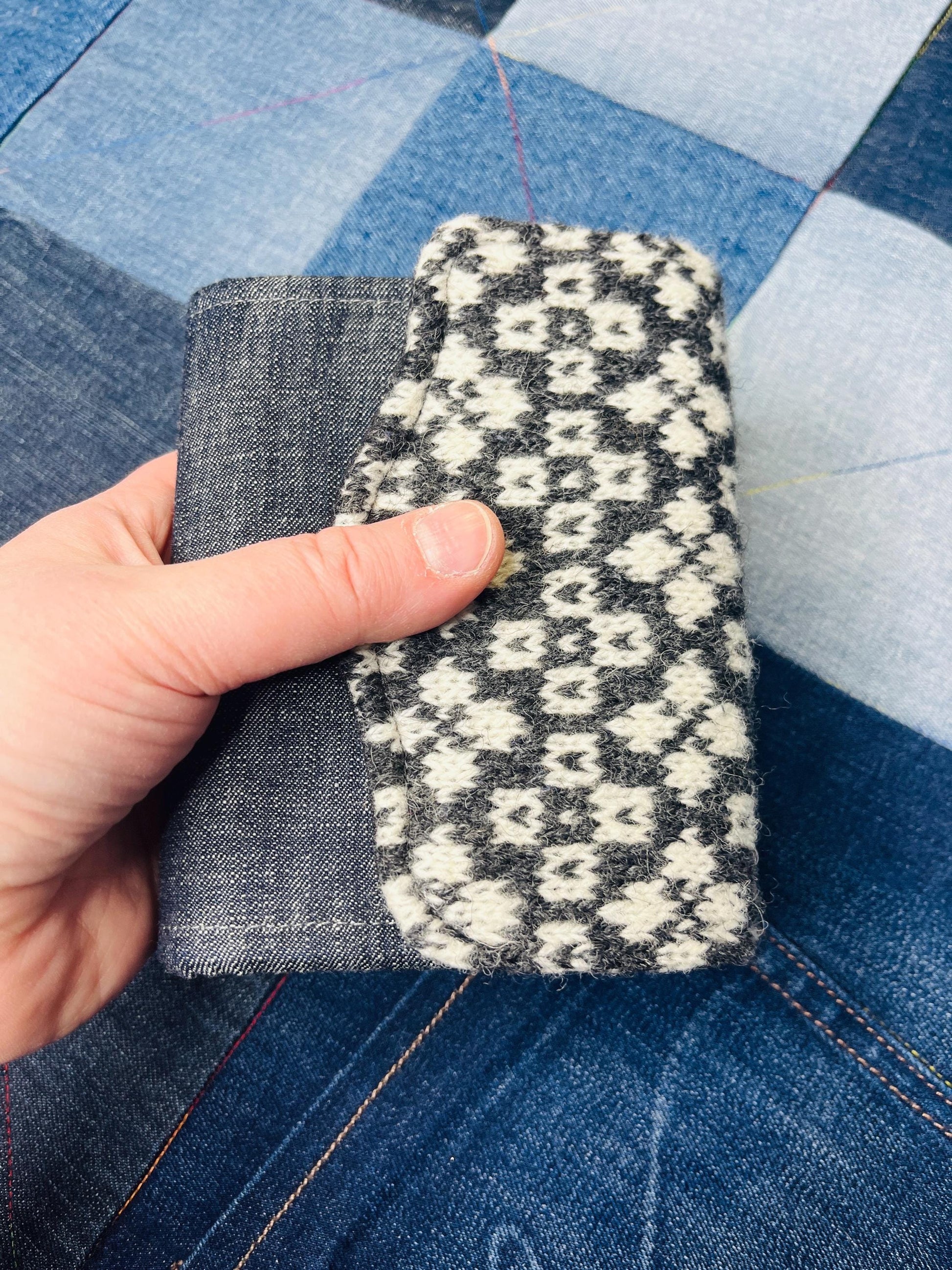 Hand knitted Fair Isle Purse Clutch | Denim No 1